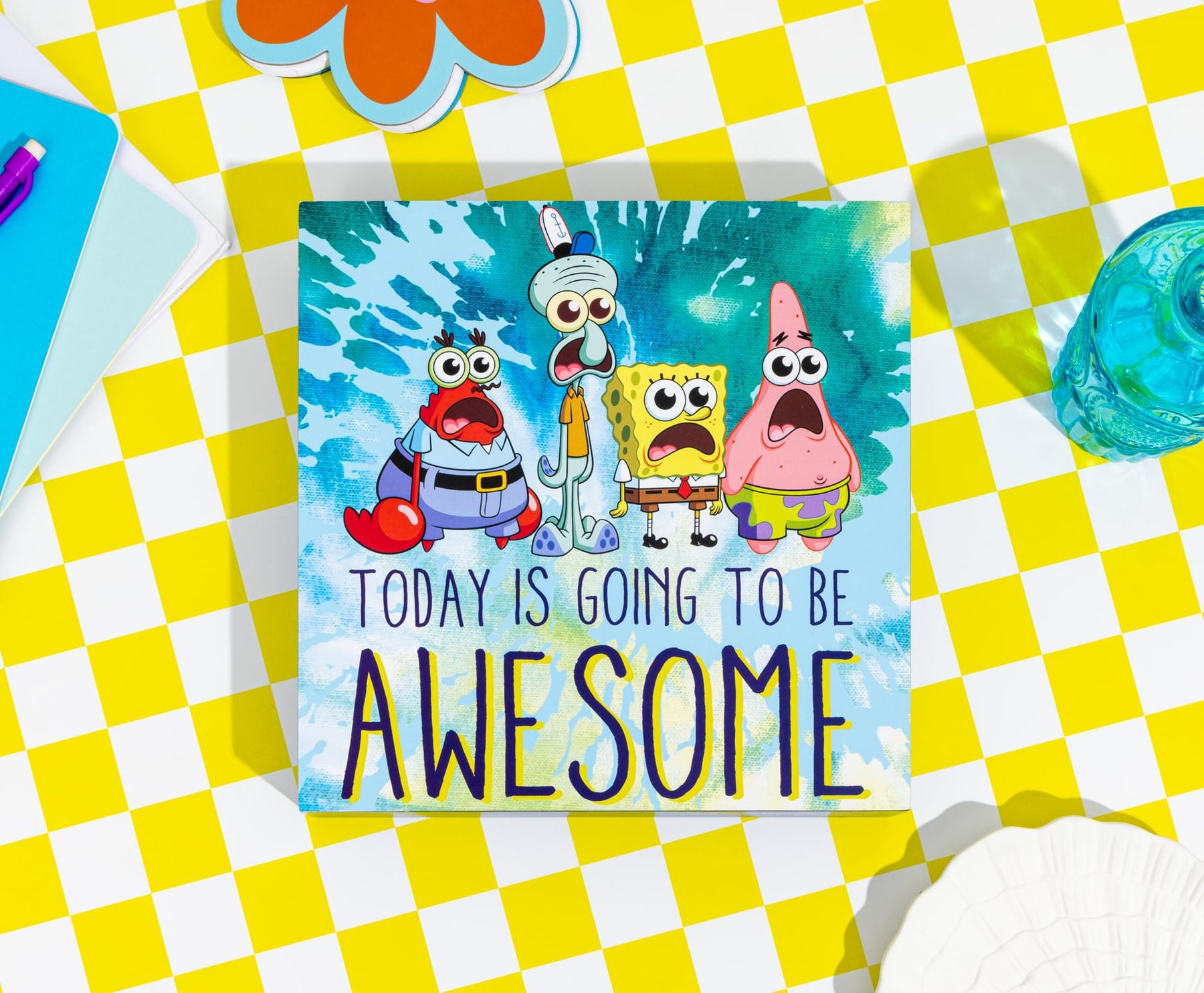 SpongeBob SquarePants "Today Is Going To Be Awesome" MDF Box Sign | 8 x 8 Inches