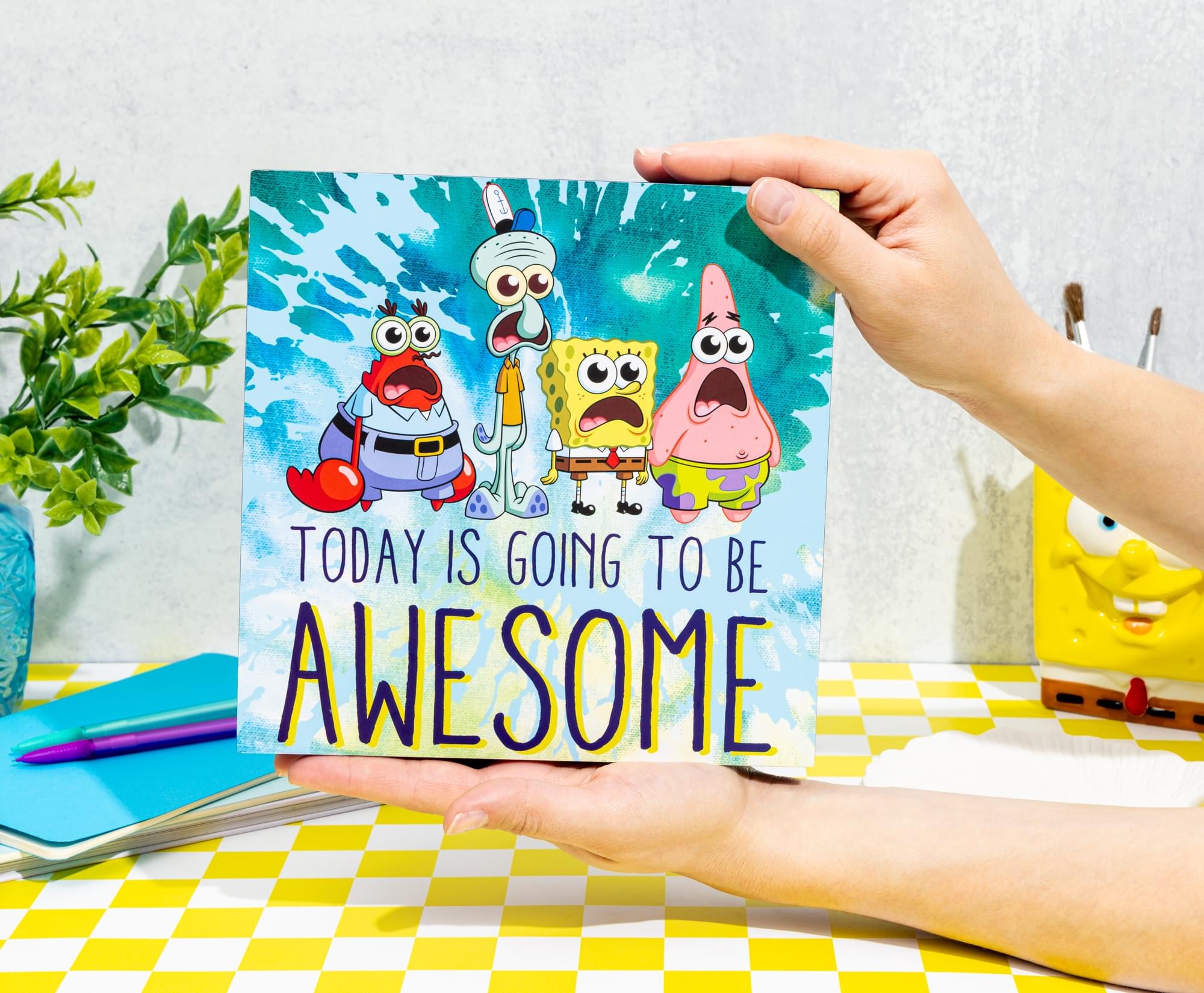 SpongeBob SquarePants "Today Is Going To Be Awesome" MDF Box Sign | 8 x 8 Inches