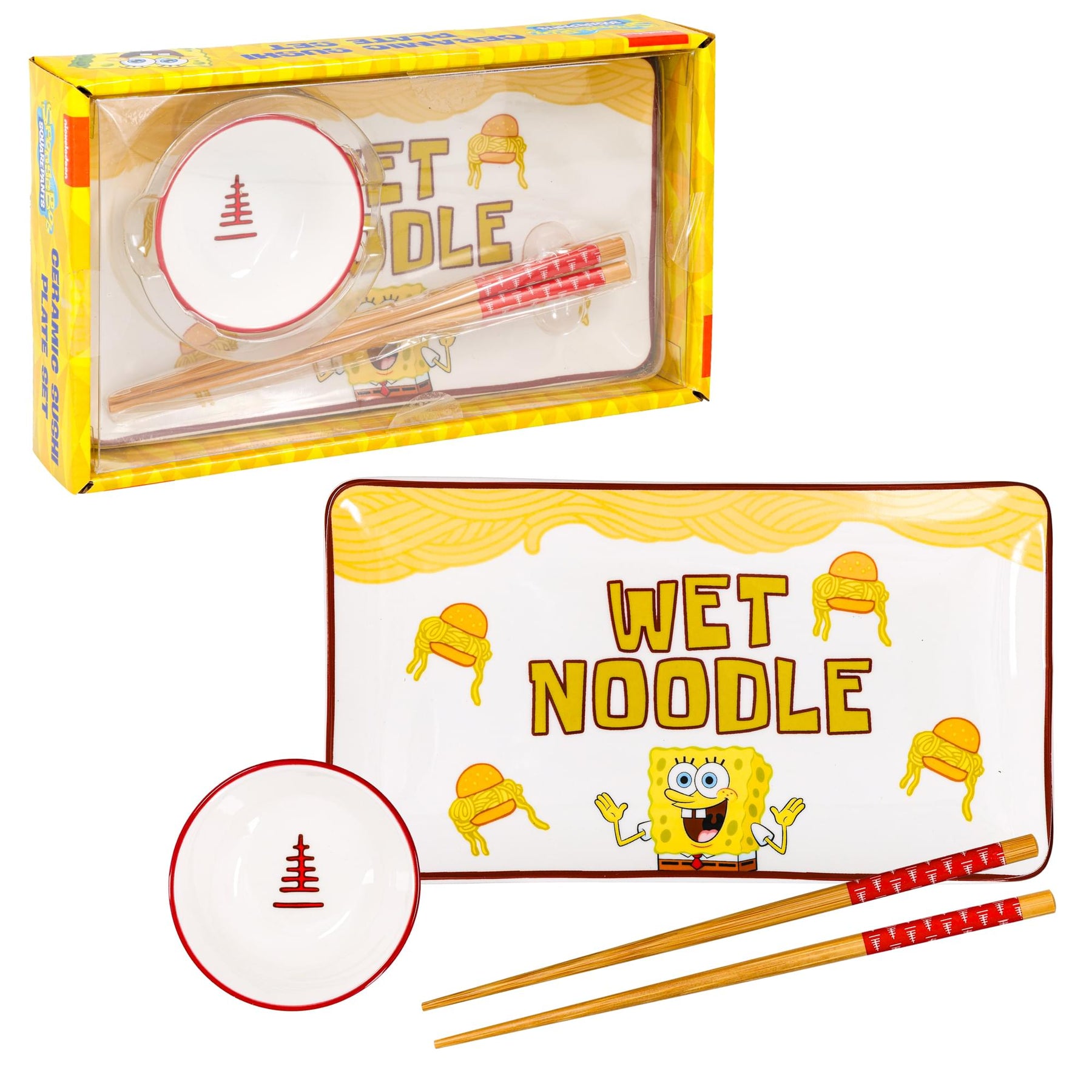 Nickelodeon SpongeBob SquarePants "Wet Noodle" 3-Piece Ceramic Sushi Set