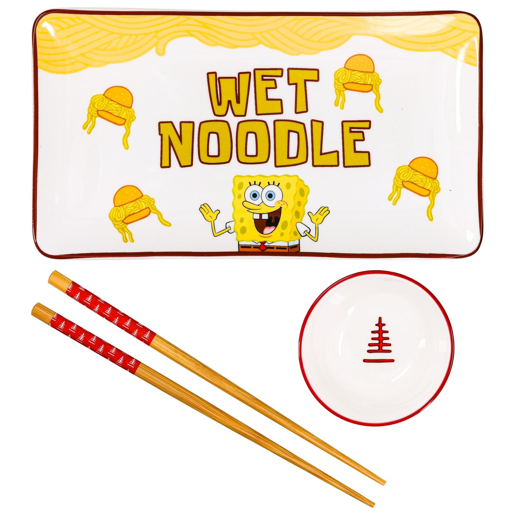 Nickelodeon SpongeBob SquarePants "Wet Noodle" 3-Piece Ceramic Sushi Set