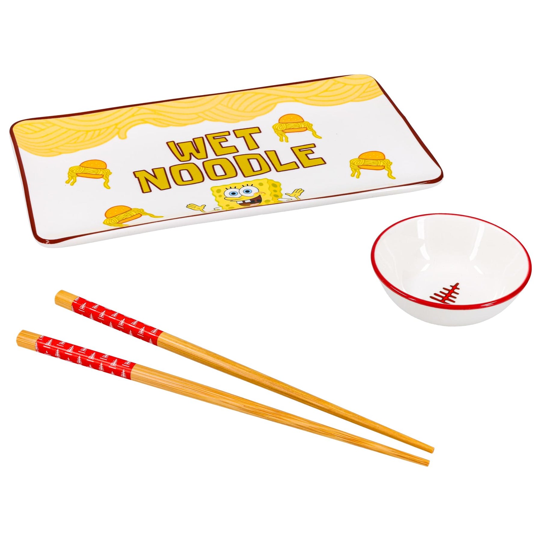 Nickelodeon SpongeBob SquarePants "Wet Noodle" 3-Piece Ceramic Sushi Set