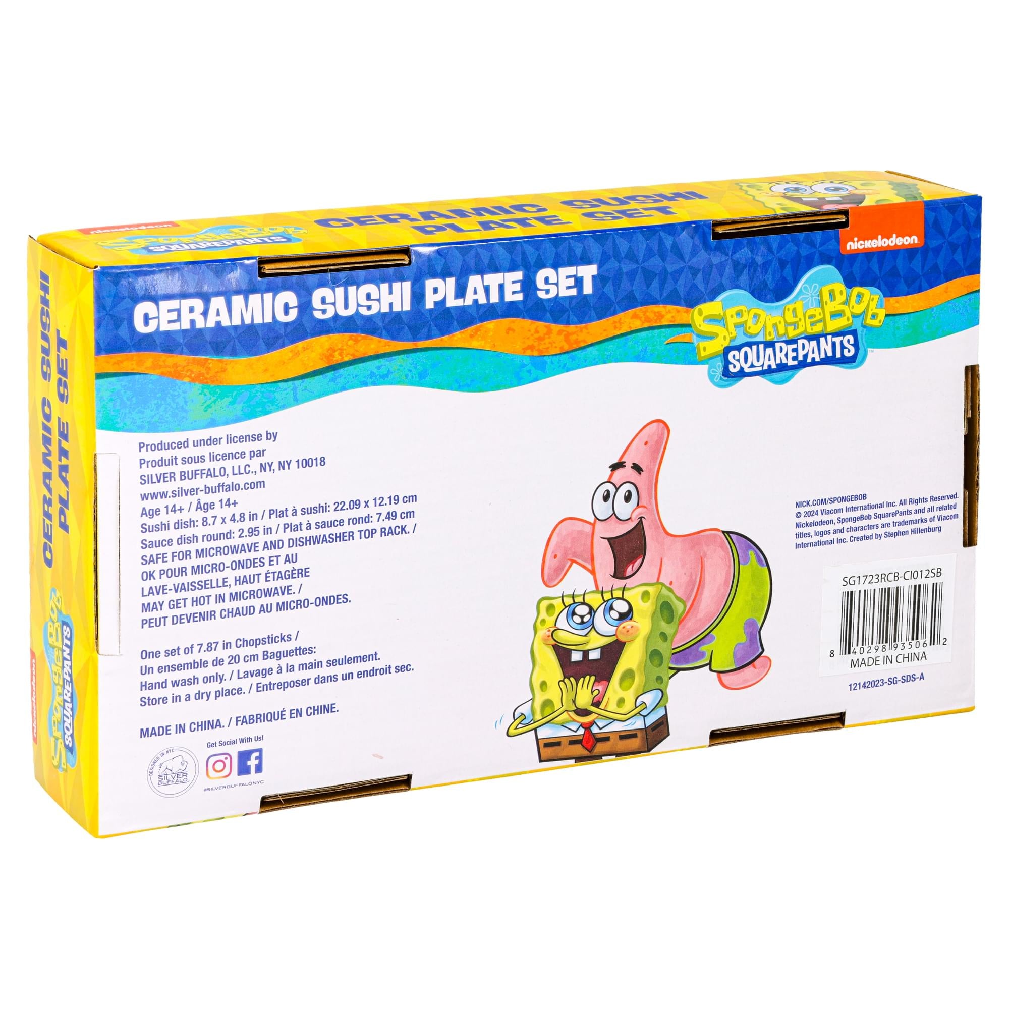 Nickelodeon SpongeBob SquarePants "Wet Noodle" 3-Piece Ceramic Sushi Set