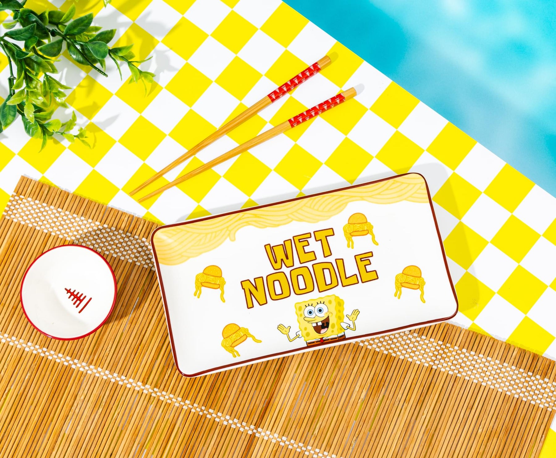 Nickelodeon SpongeBob SquarePants "Wet Noodle" 3-Piece Ceramic Sushi Set