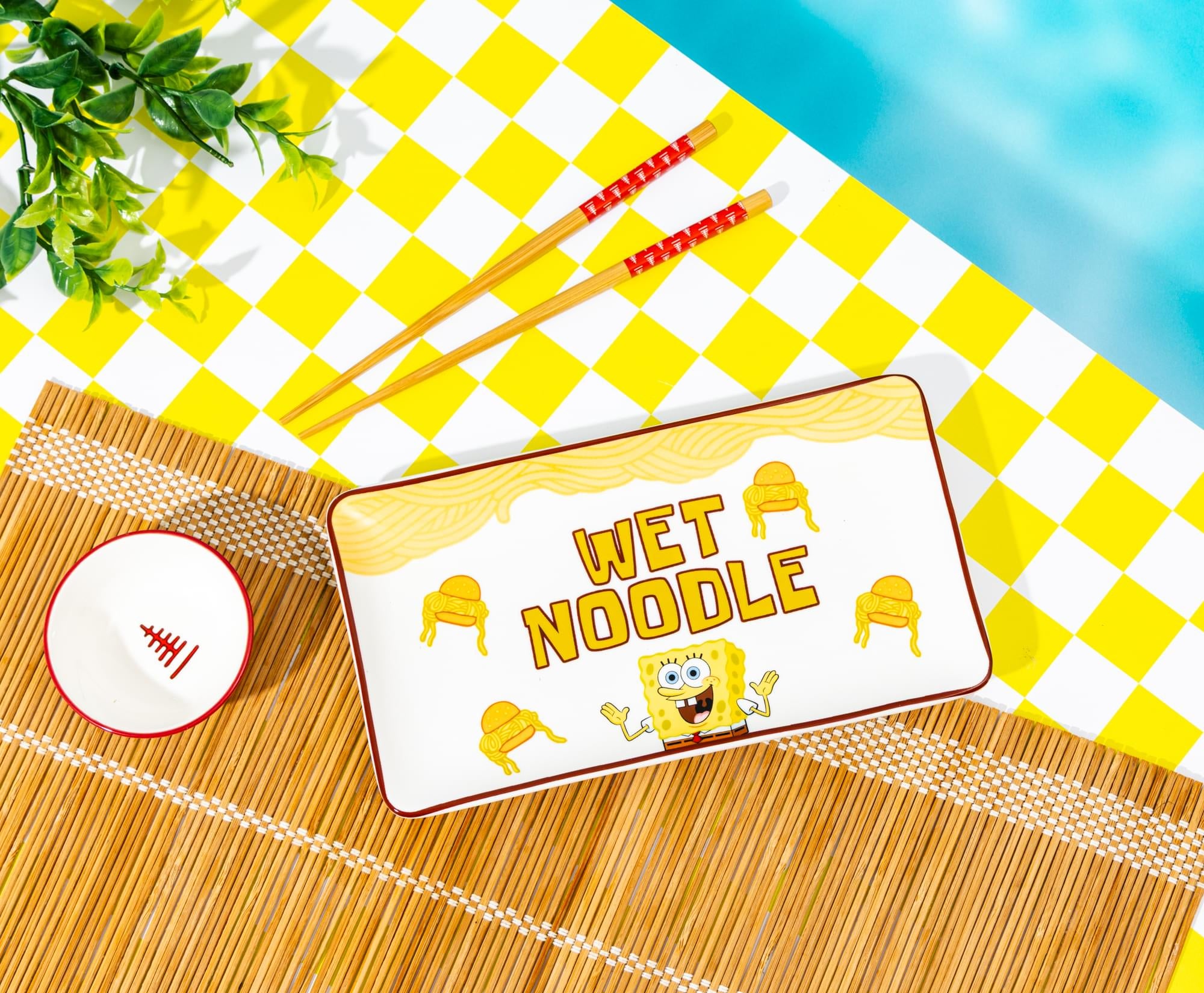 Nickelodeon SpongeBob SquarePants "Wet Noodle" 3-Piece Ceramic Sushi Set