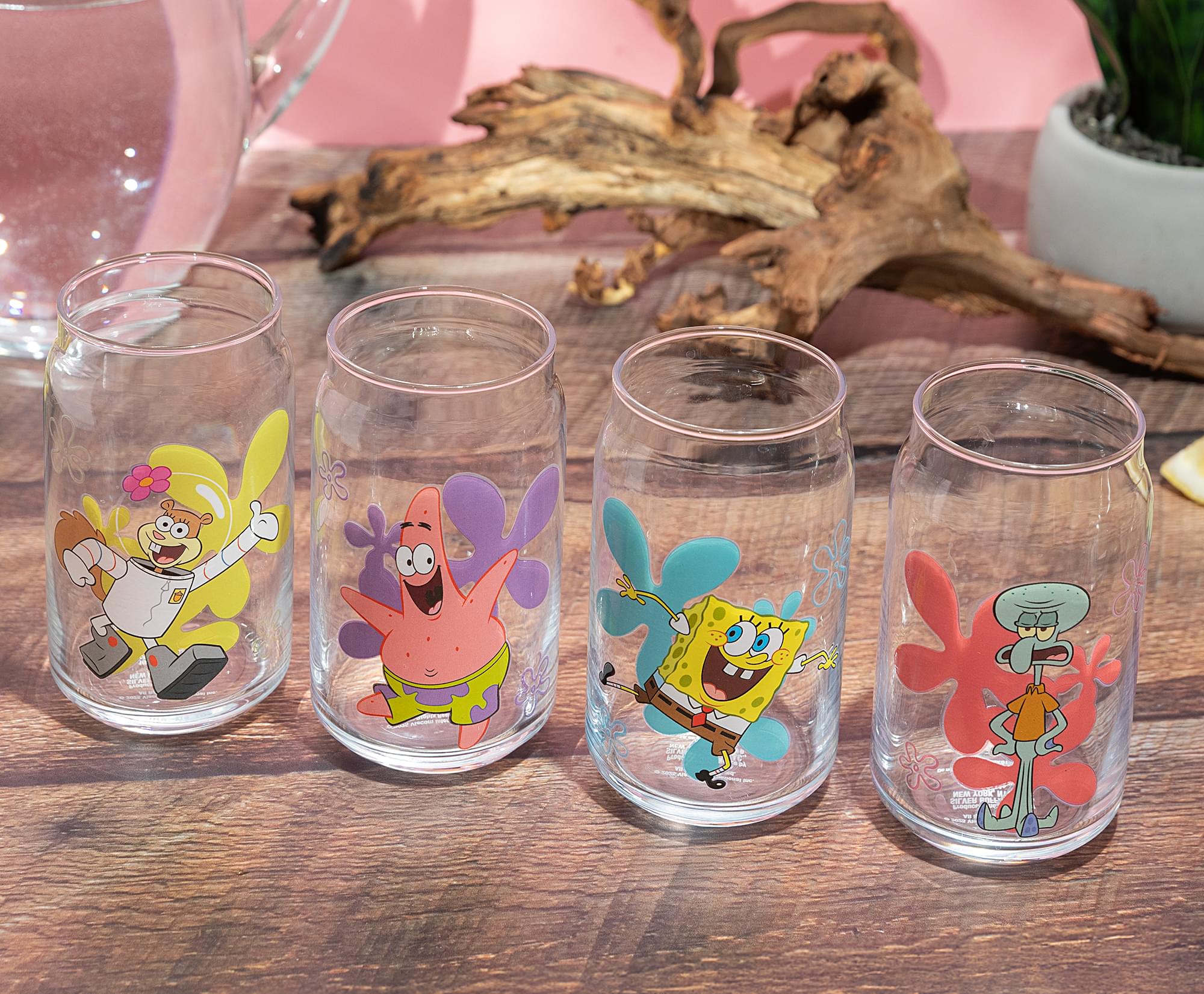 Nickelodeon SpongeBob SquarePants Characters Can-Shaped Glass Cups | Set of 4