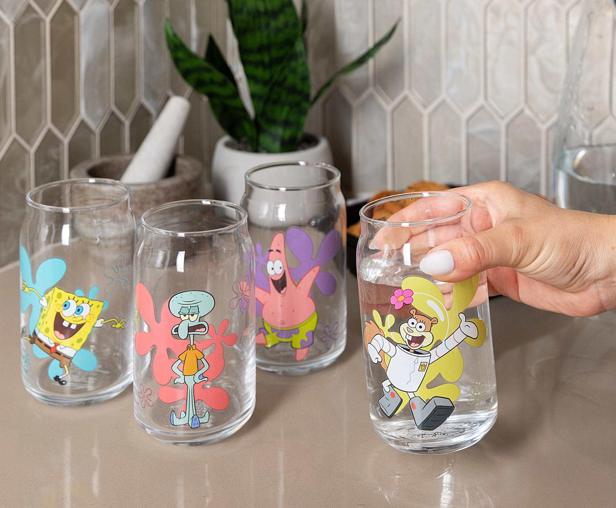 Nickelodeon SpongeBob SquarePants Characters Can-Shaped Glass Cups | Set of 4