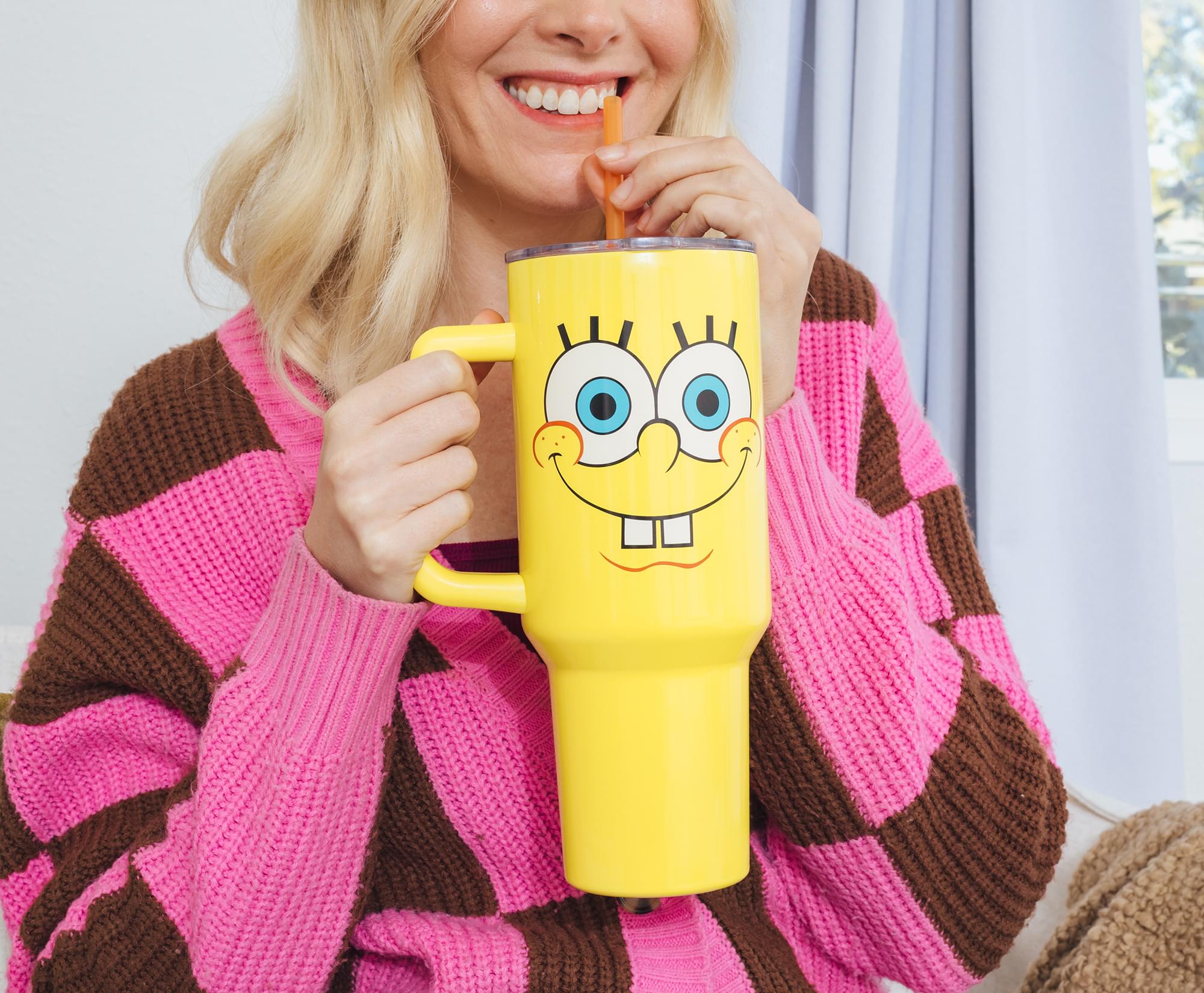 Nickelodeon SpongeBob SquarePants Face Stainless Steel Tumbler With Handle