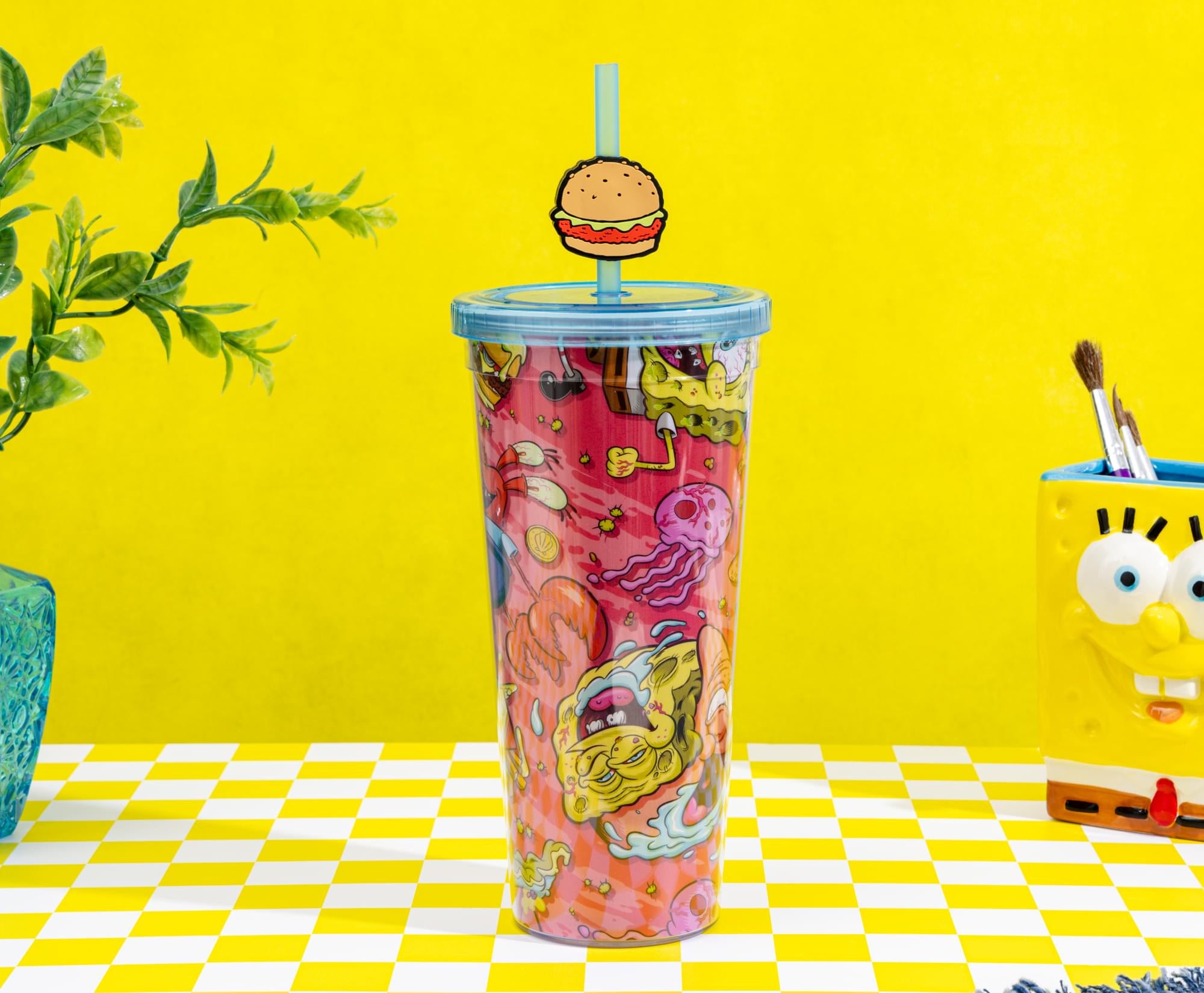 Nickelodeon SpongeBob SquarePants 24-Ounce Carnival Cup With Krabby Patty Straw Topper Charm