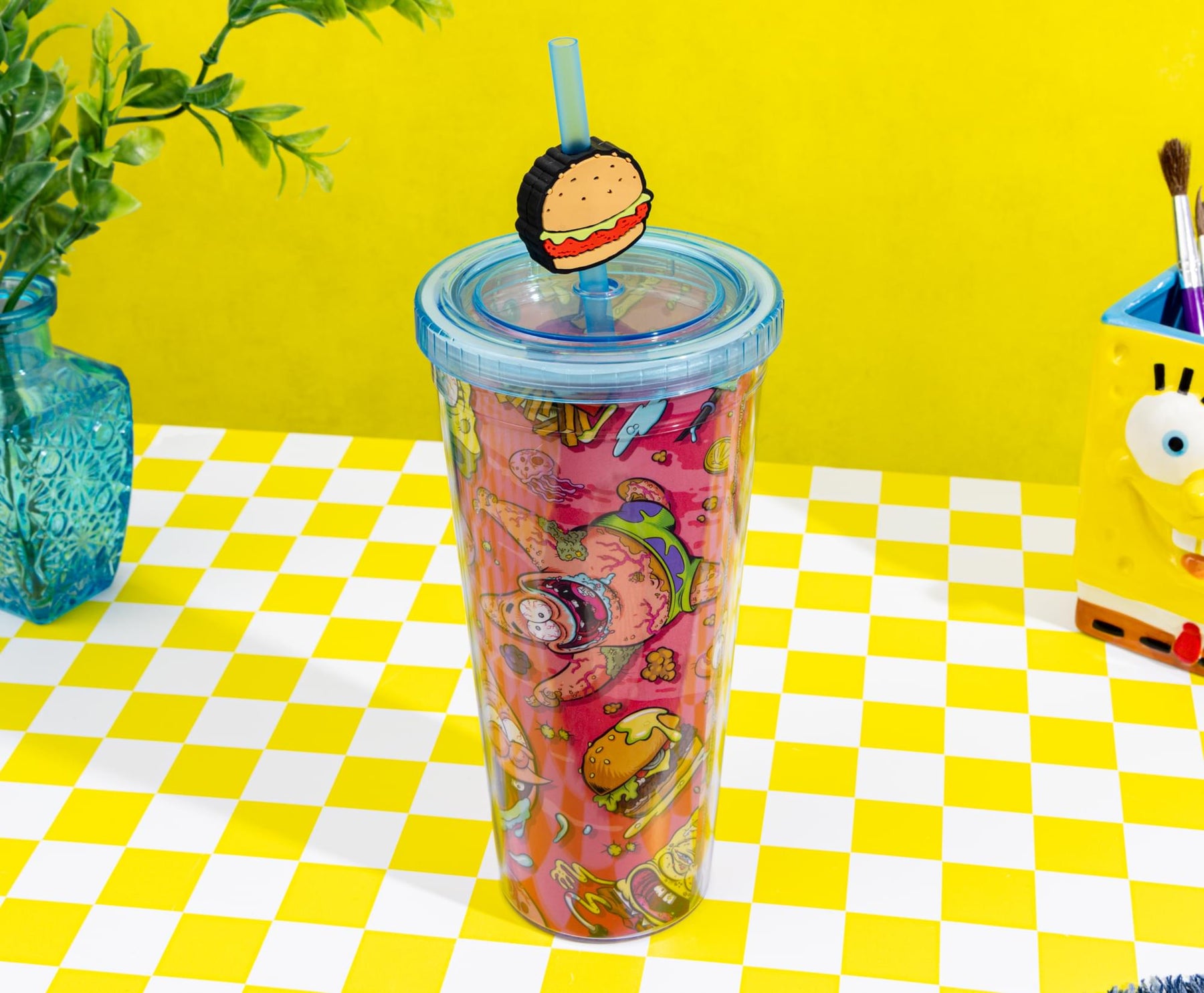 Nickelodeon SpongeBob SquarePants 24-Ounce Carnival Cup With Krabby Patty Straw Topper Charm