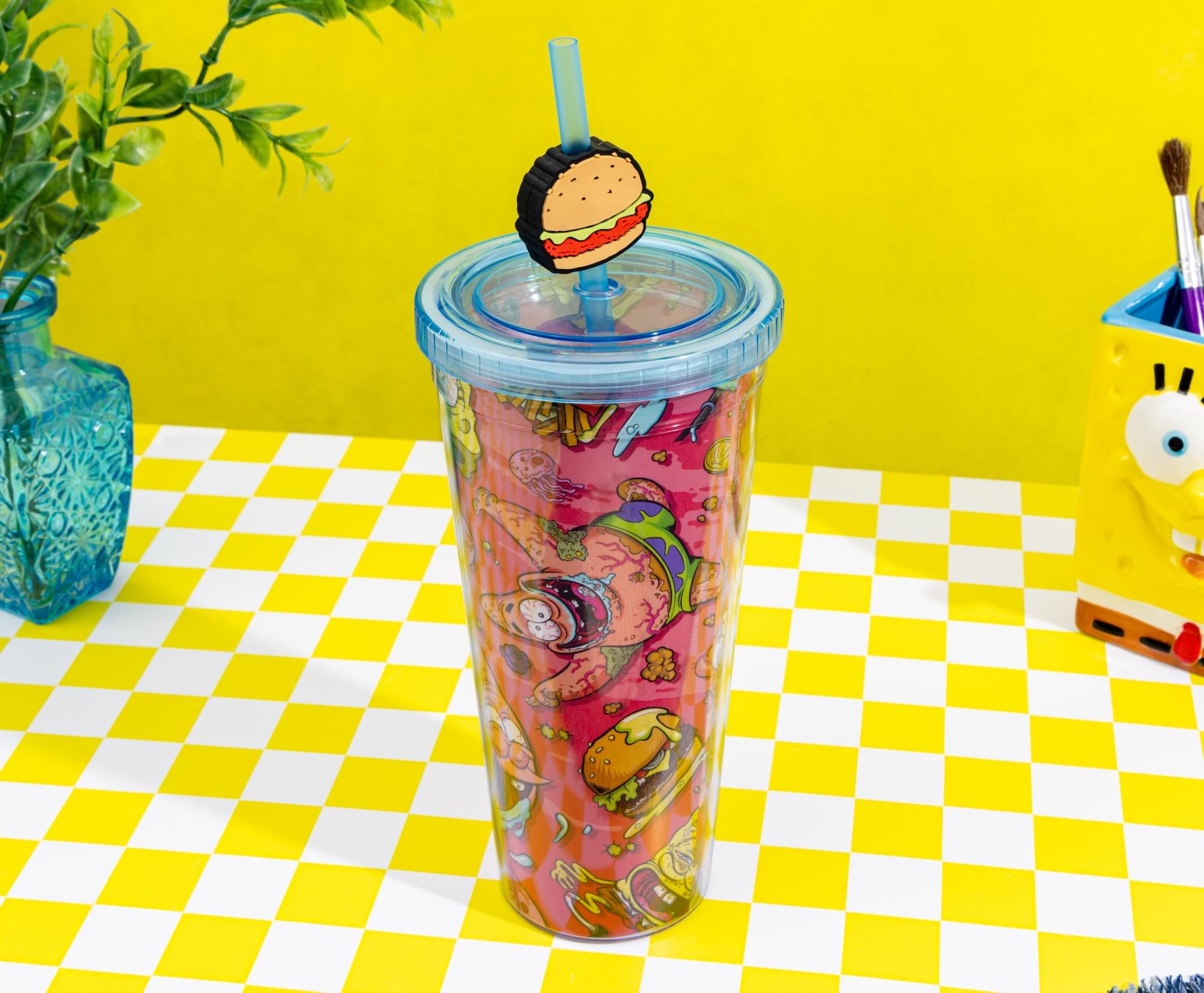 Nickelodeon SpongeBob SquarePants 24-Ounce Carnival Cup With Krabby Patty Straw Topper Charm