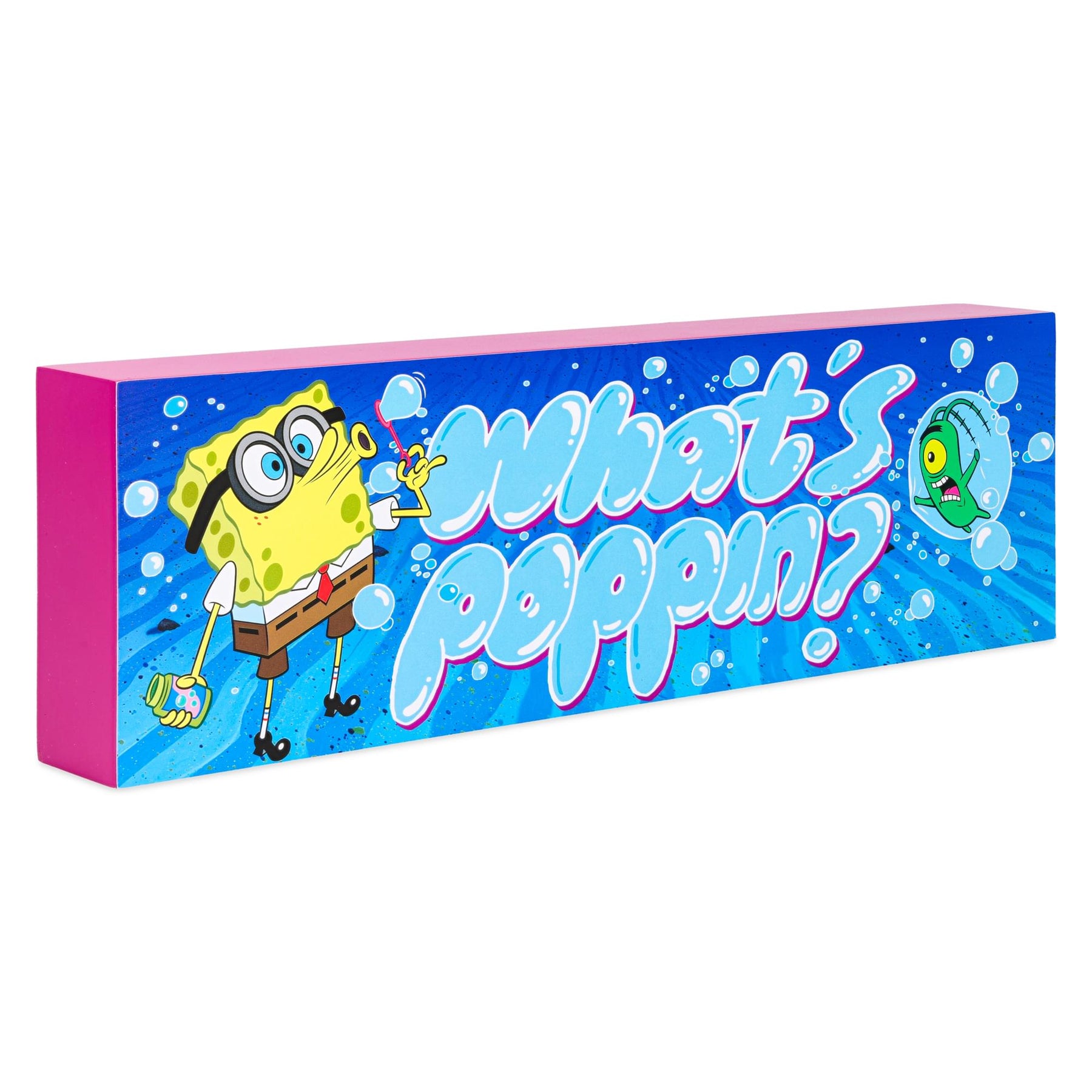 SpongeBob SquarePants "What's Poppin" MDF Box Sign | 4 x 12 Inches