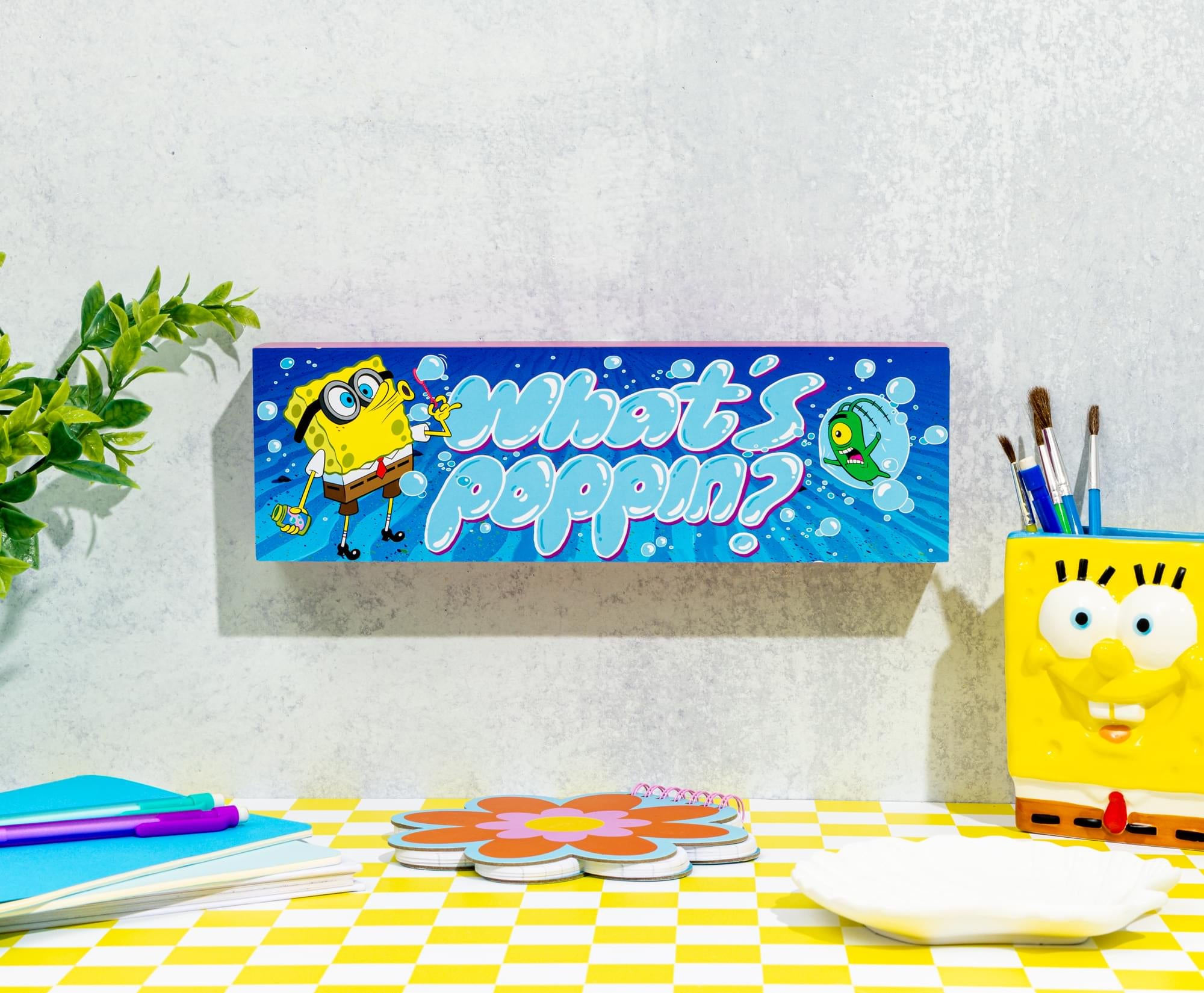 SpongeBob SquarePants "What's Poppin" MDF Box Sign | 4 x 12 Inches