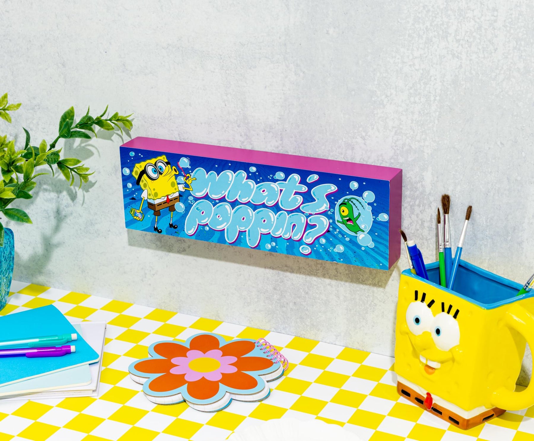 SpongeBob SquarePants "What's Poppin" MDF Box Sign | 4 x 12 Inches