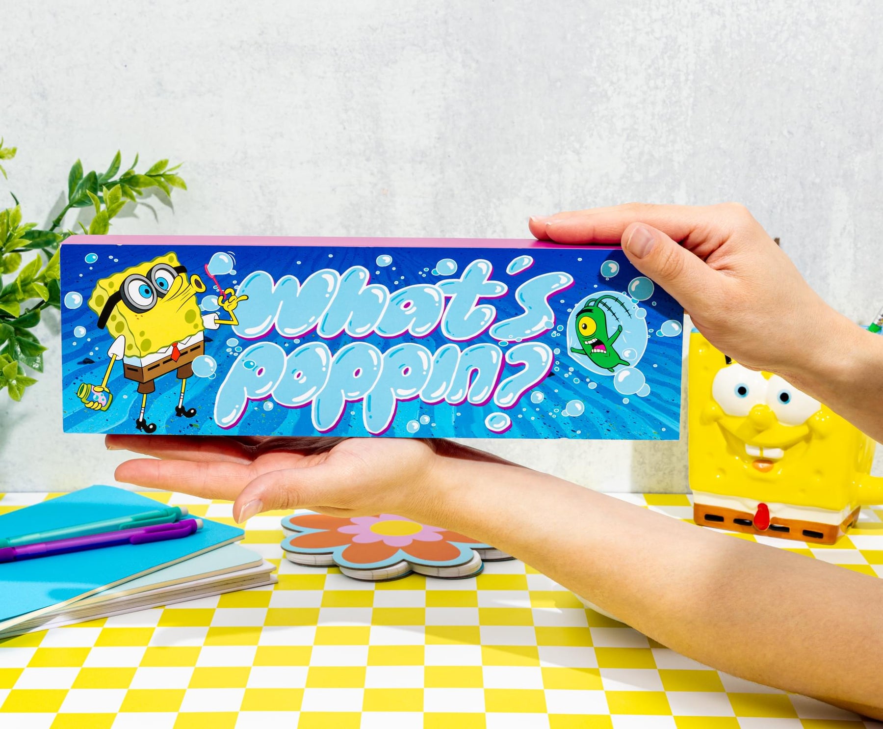 SpongeBob SquarePants "What's Poppin" MDF Box Sign | 4 x 12 Inches