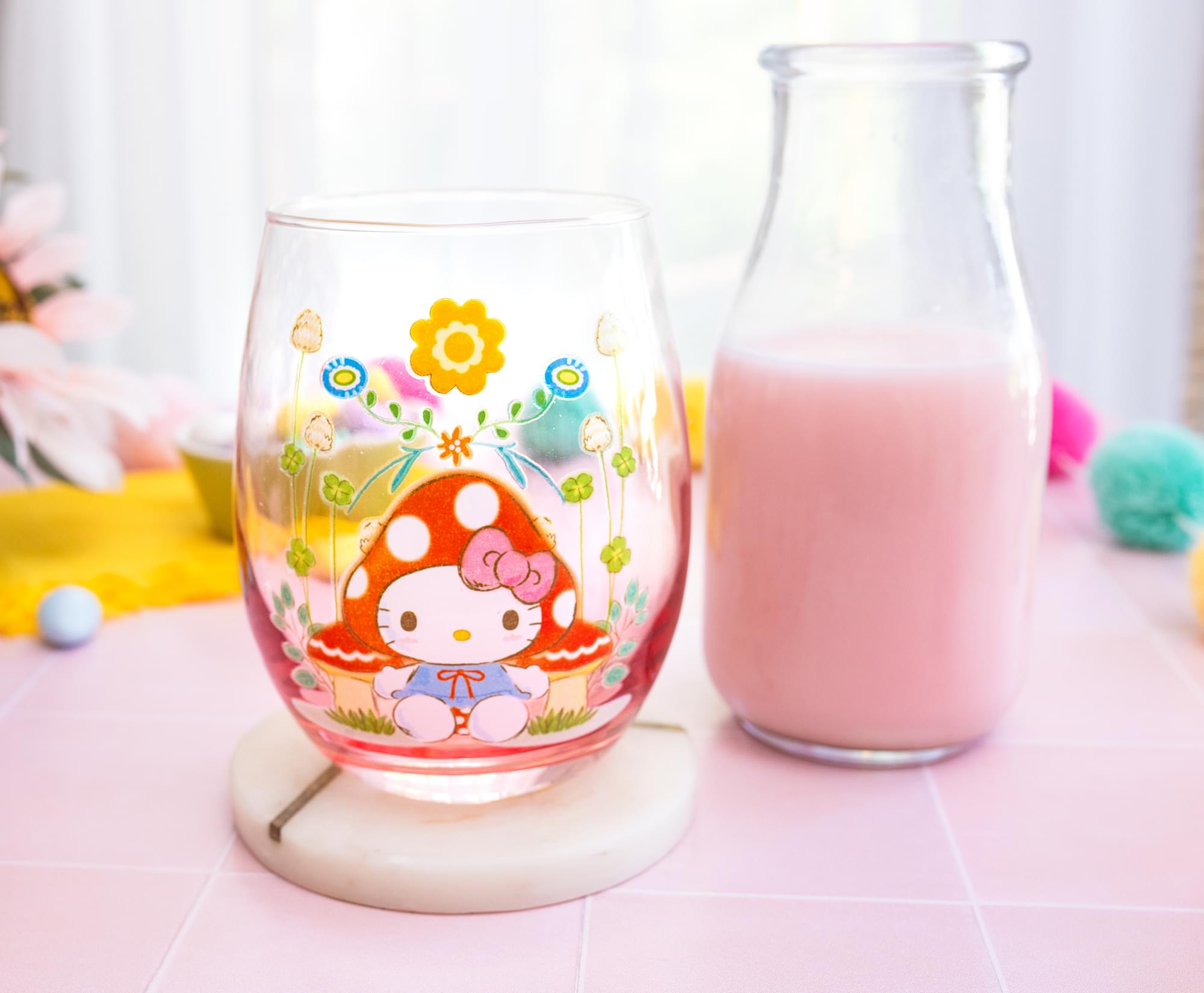 Sanrio Hello Kitty Mushroom Art Stemless Wine Glass | Holds 20 Ounces