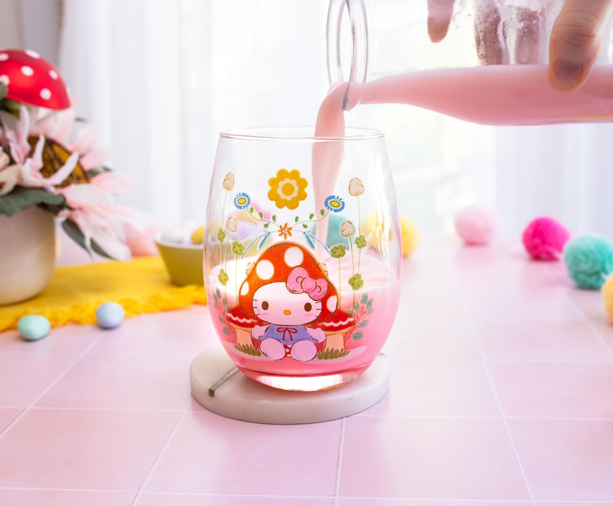 Sanrio Hello Kitty Mushroom Art Stemless Wine Glass | Holds 20 Ounces