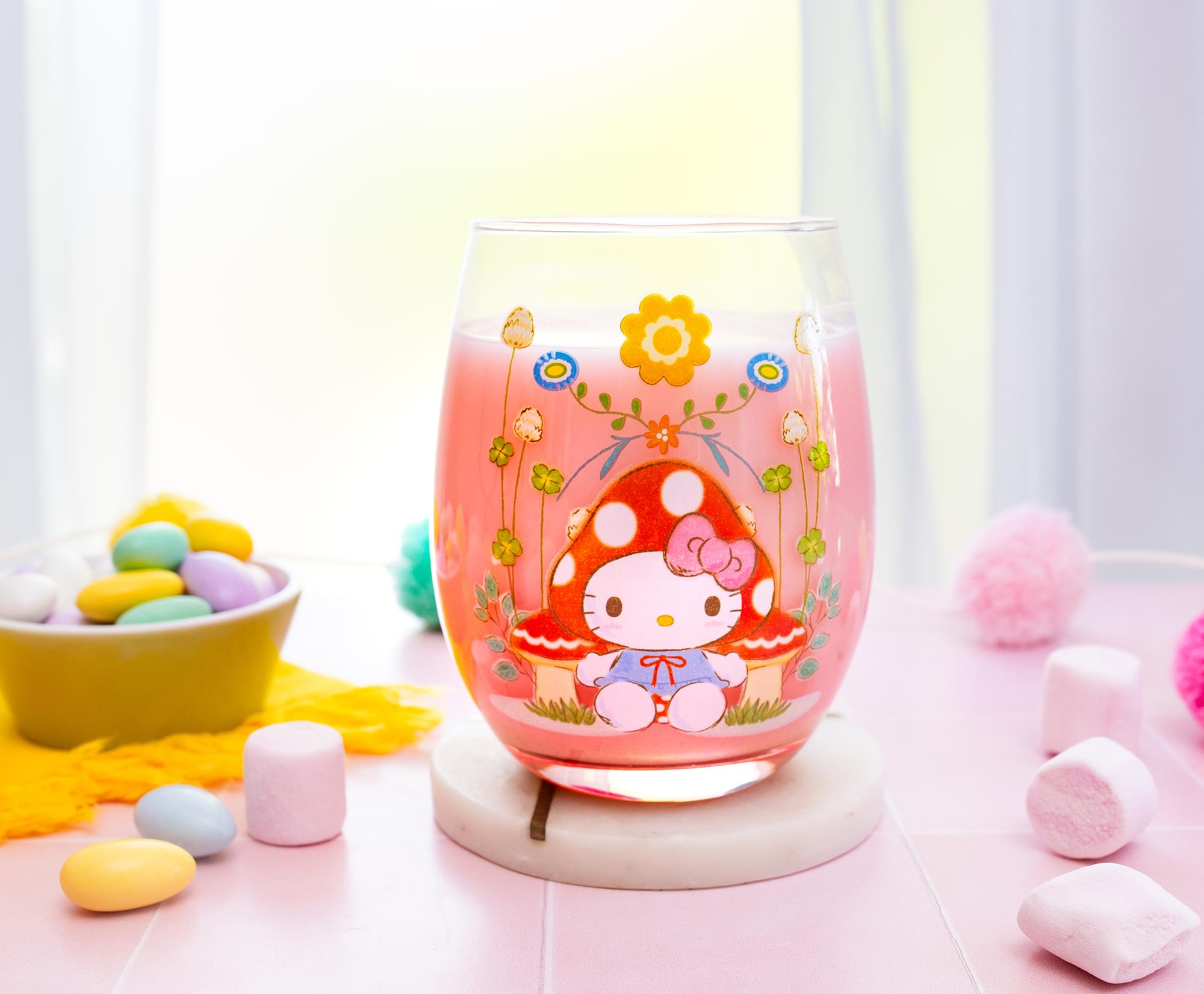 Sanrio Hello Kitty Mushroom Art Stemless Wine Glass | Holds 20 Ounces