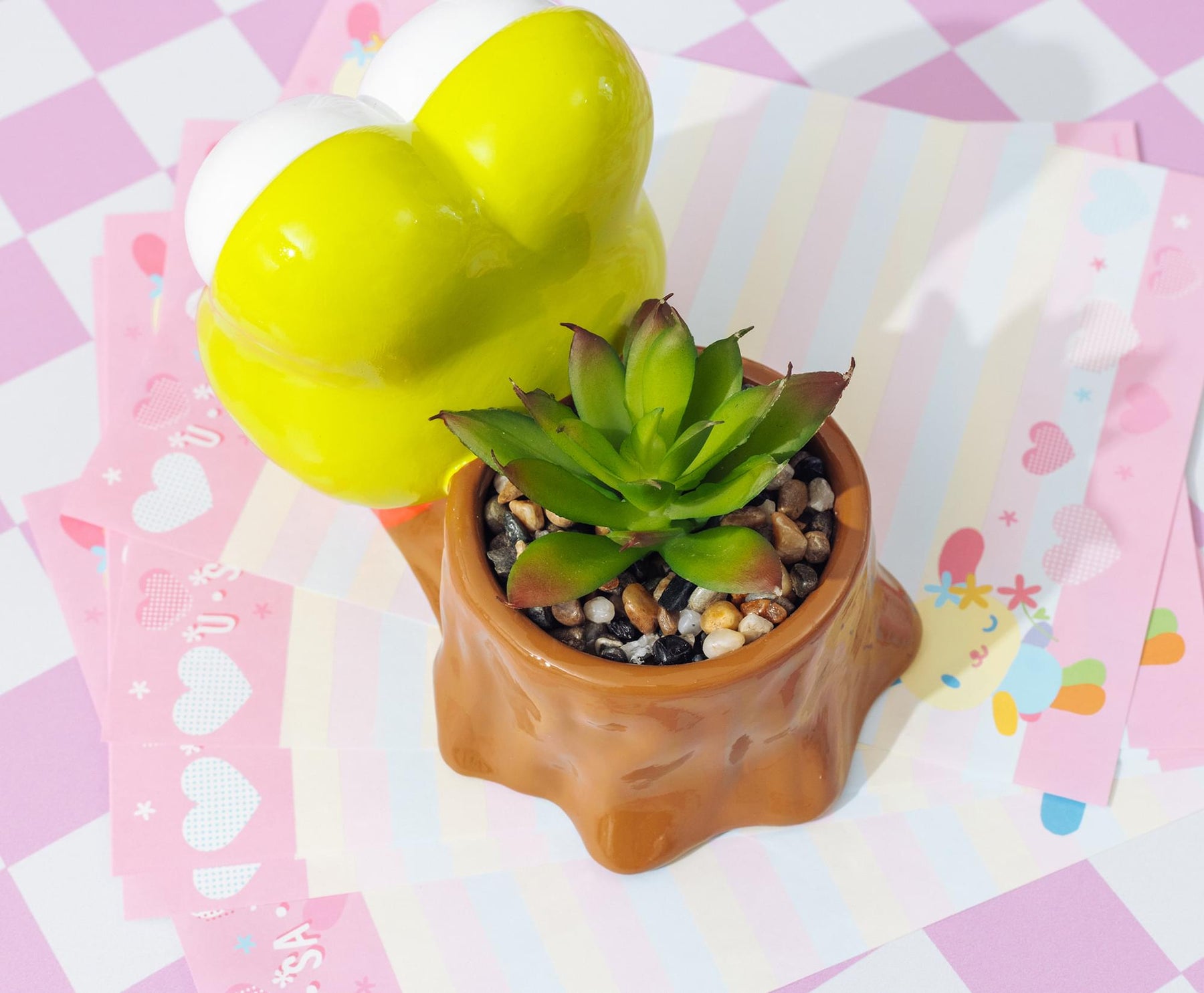 cute mini plant pots Sanrio Keroppi Stump 4" Ceramic Mini Planter With Artificial Succulent