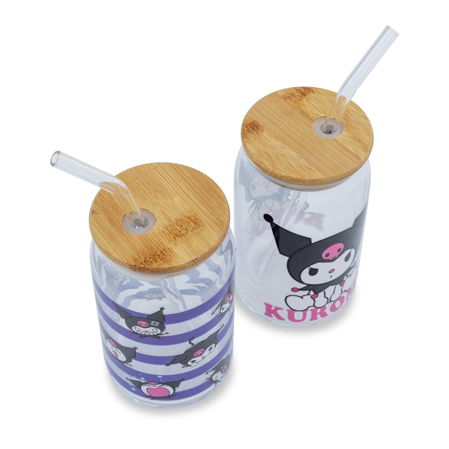 Sanrio Kuromi 16-Ounce Glass Tumblers With Bamboo Lid and Straw | Set Of 2