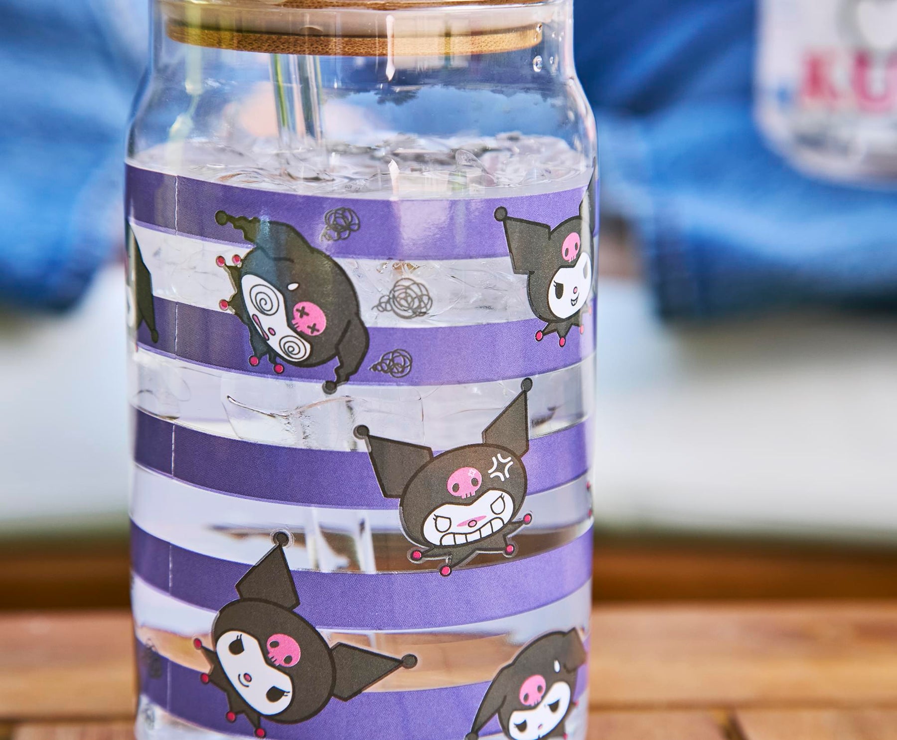 Sanrio Kuromi 16-Ounce Glass Tumblers With Bamboo Lid and Straw | Set Of 2
