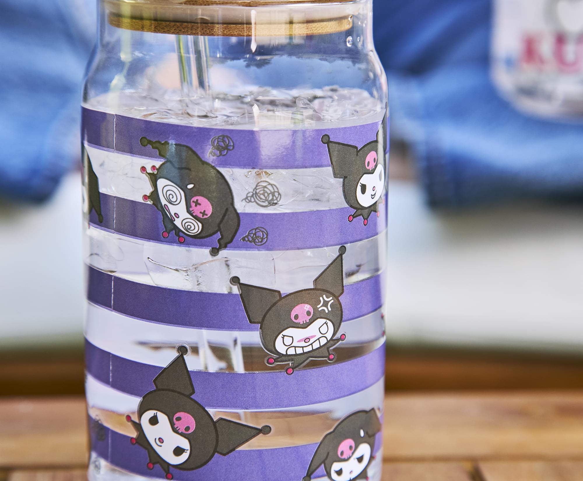 Sanrio Kuromi 16-Ounce Glass Tumblers With Bamboo Lid and Straw | Set Of 2