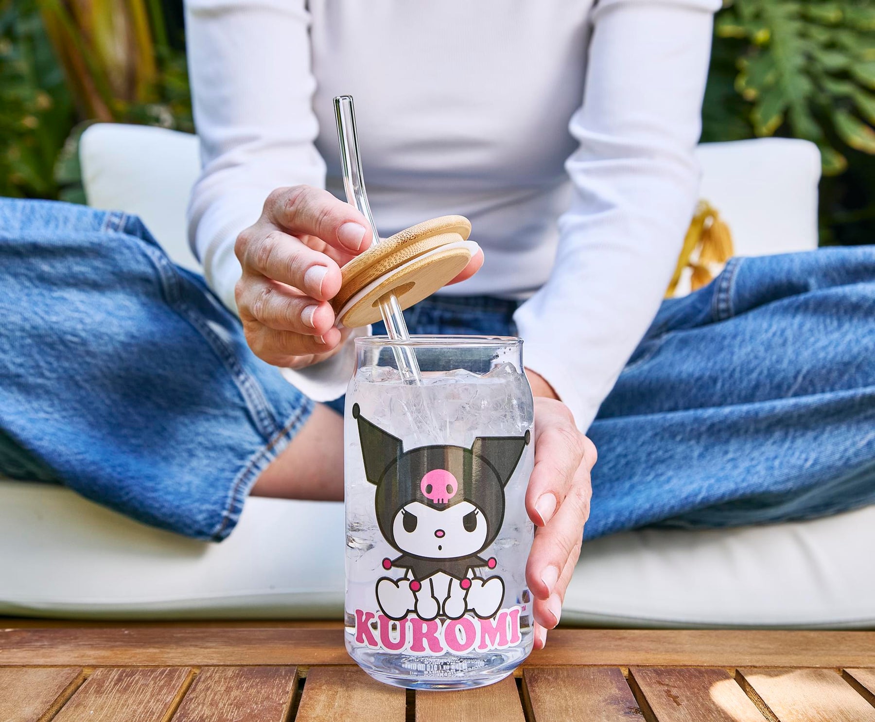 Sanrio Kuromi 16-Ounce Glass Tumblers With Bamboo Lid and Straw | Set Of 2