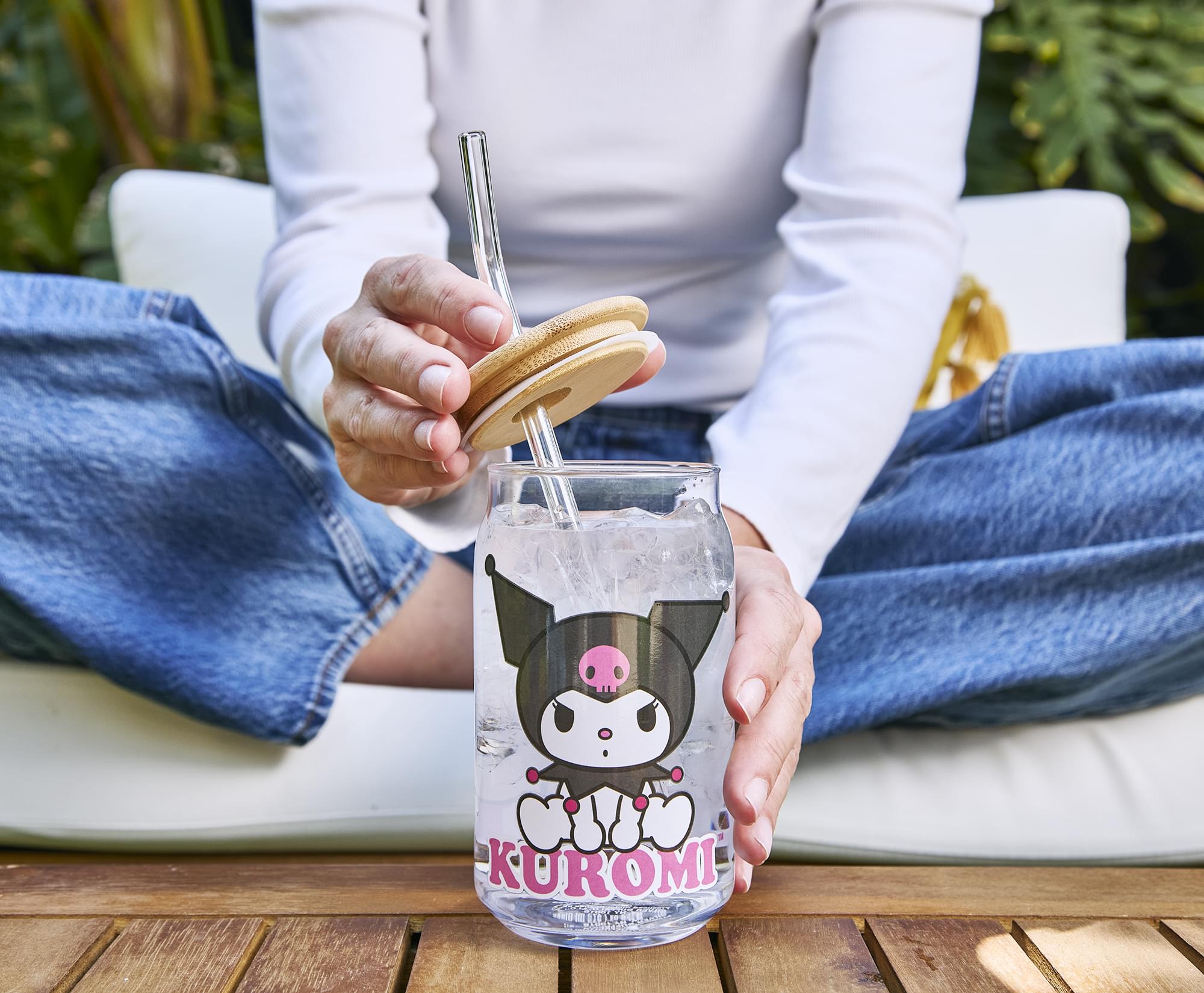 Sanrio Kuromi 16-Ounce Glass Tumblers With Bamboo Lid and Straw | Set Of 2