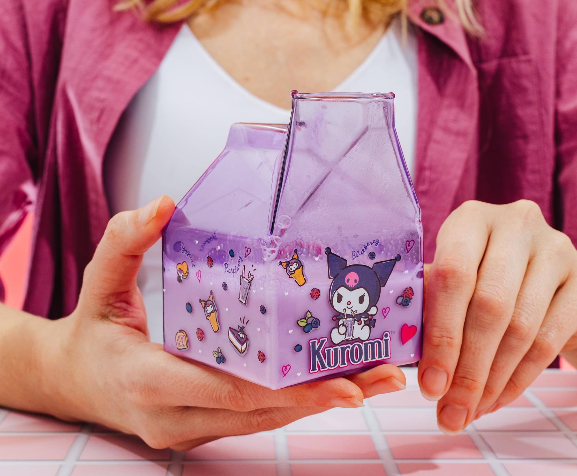 Sanrio Kuromi Sweets Glass Milk Carton | Holds 12 Ounces