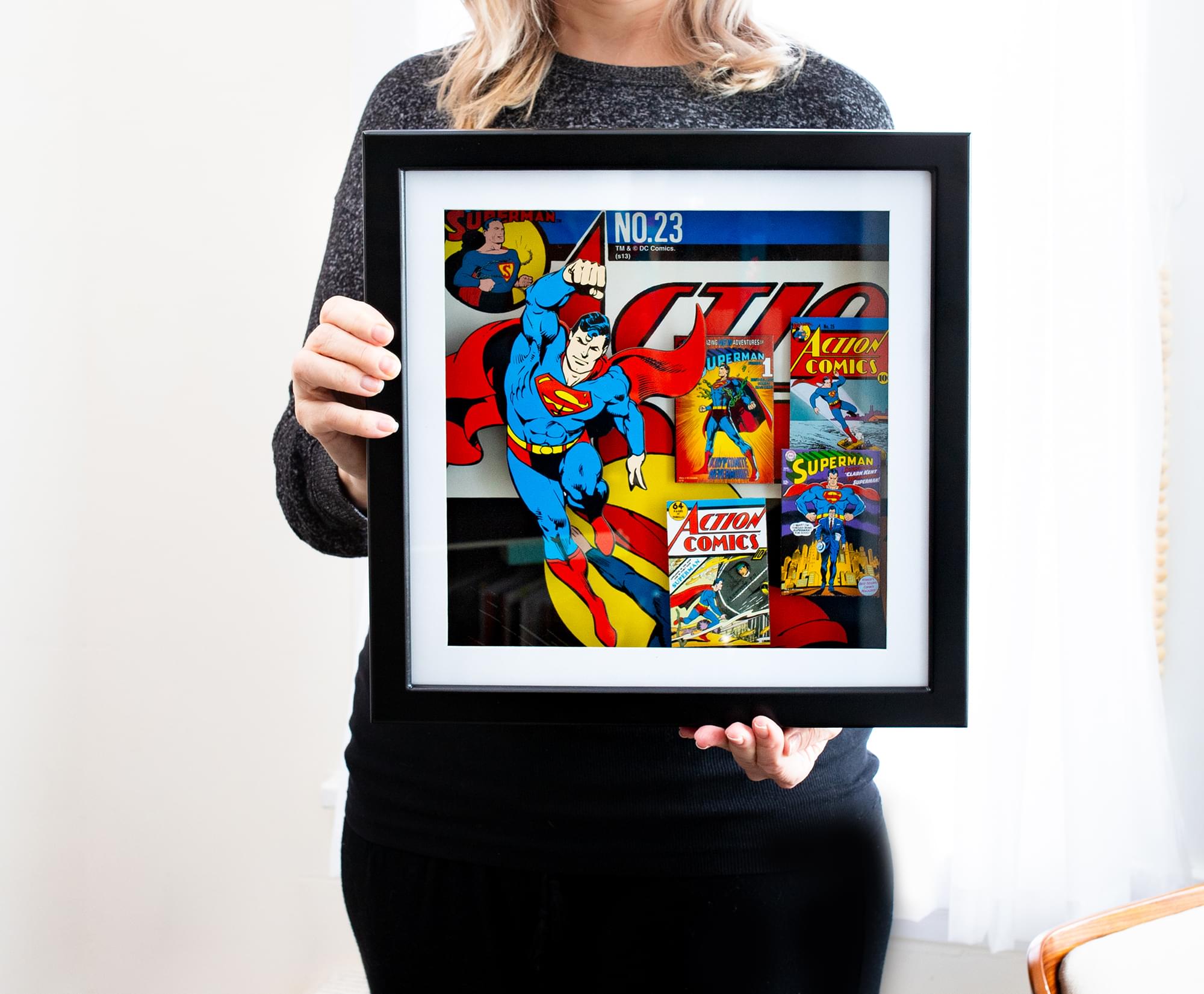 DC Comics Superman #23 Wood Frame 3D Shadow Box Wall Art | 14 x 14 Inches