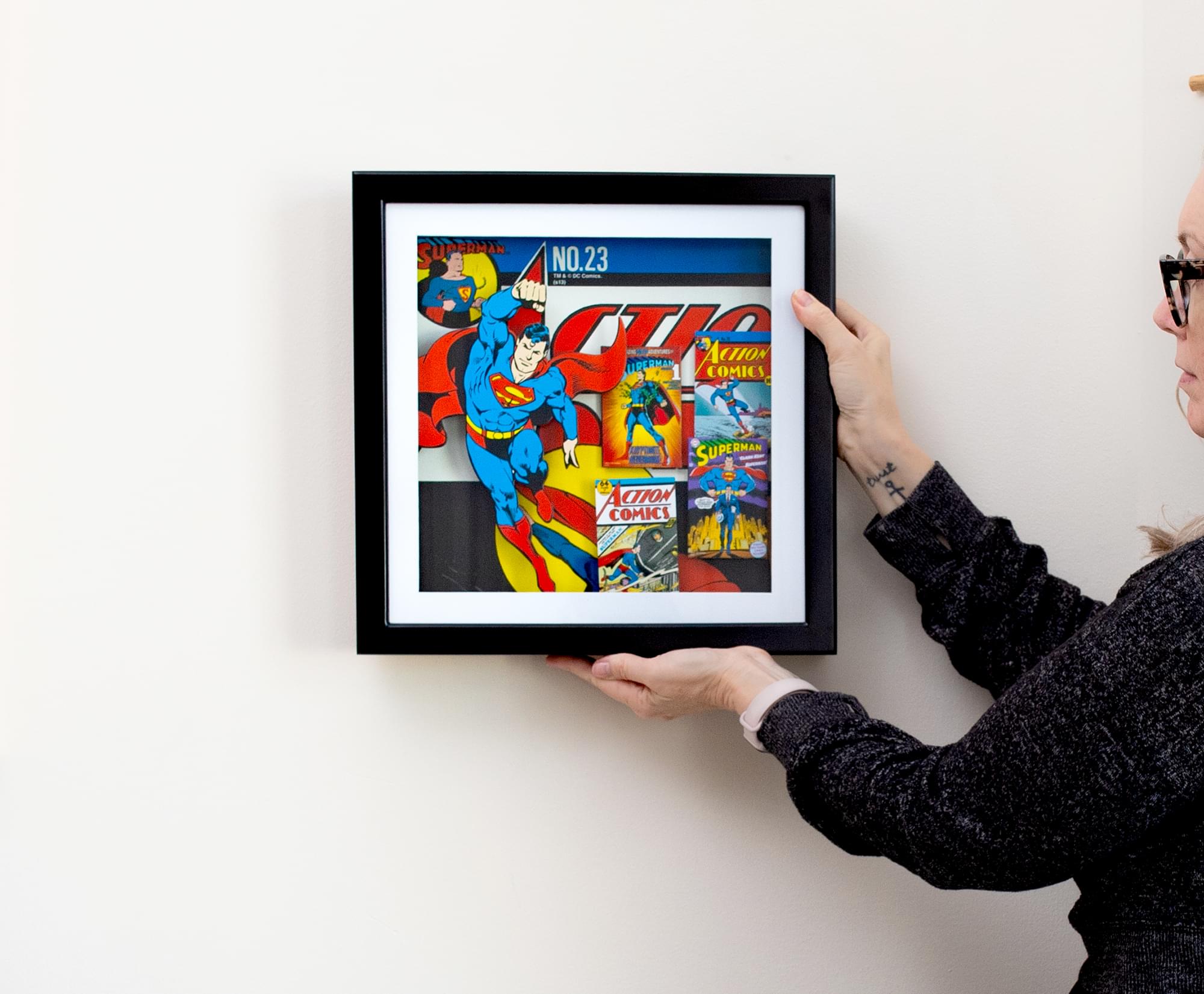 DC Comics Superman #23 Wood Frame 3D Shadow Box Wall Art | 14 x 14 Inches