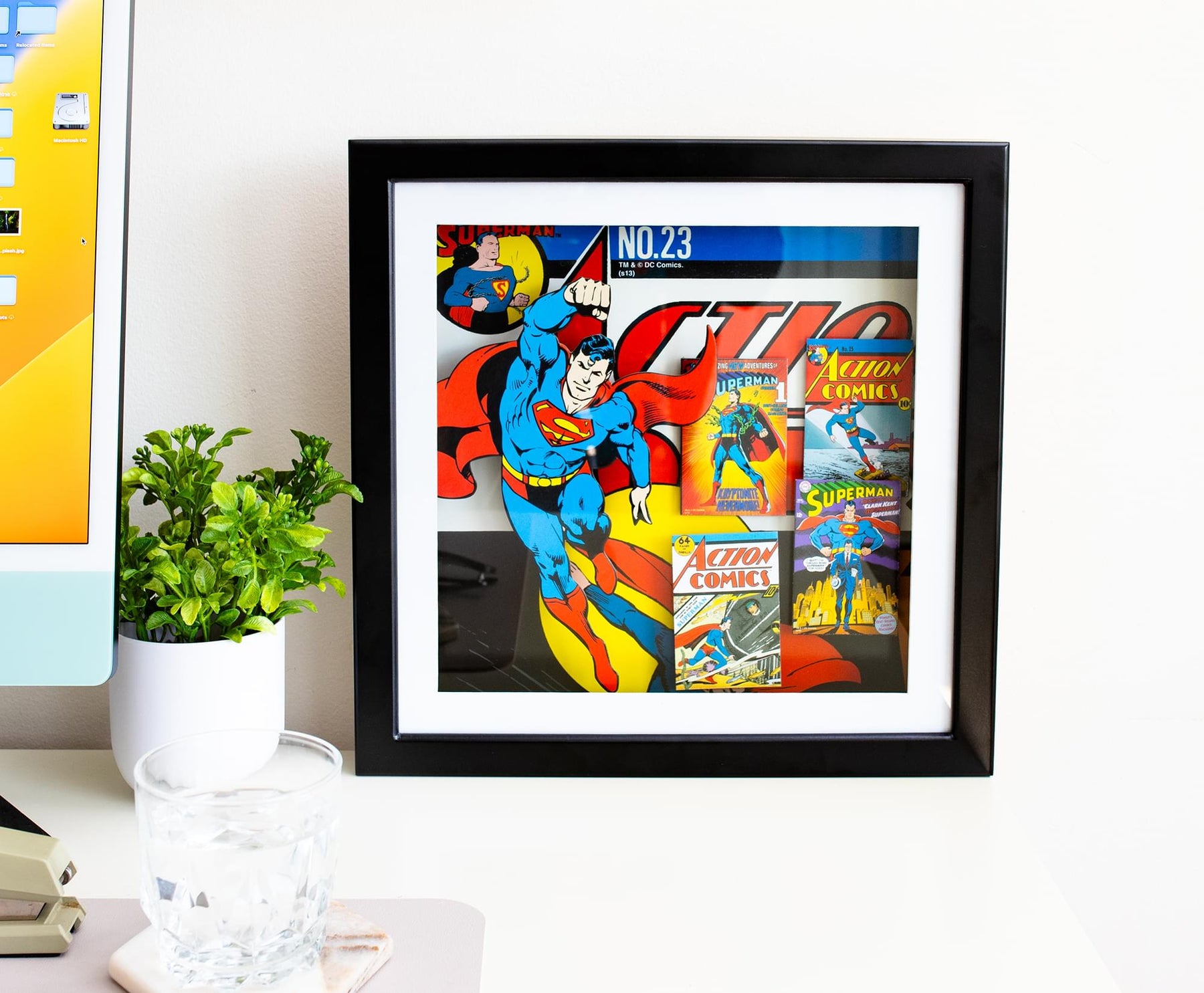 DC Comics Superman #23 Wood Frame 3D Shadow Box Wall Art | 14 x 14 Inches