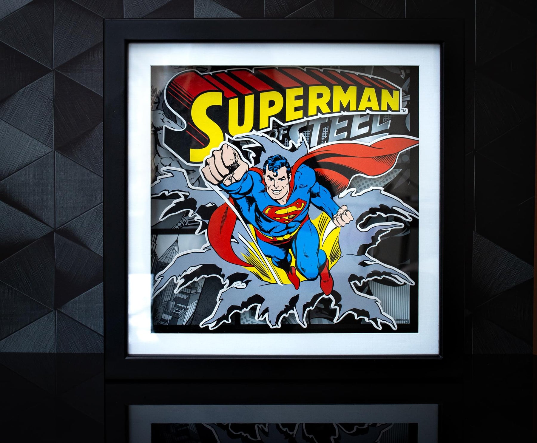 DC Comics Superman "Man of Steel" Wood Frame 3D Shadow Box Wall Art | 15 x 15 Inches