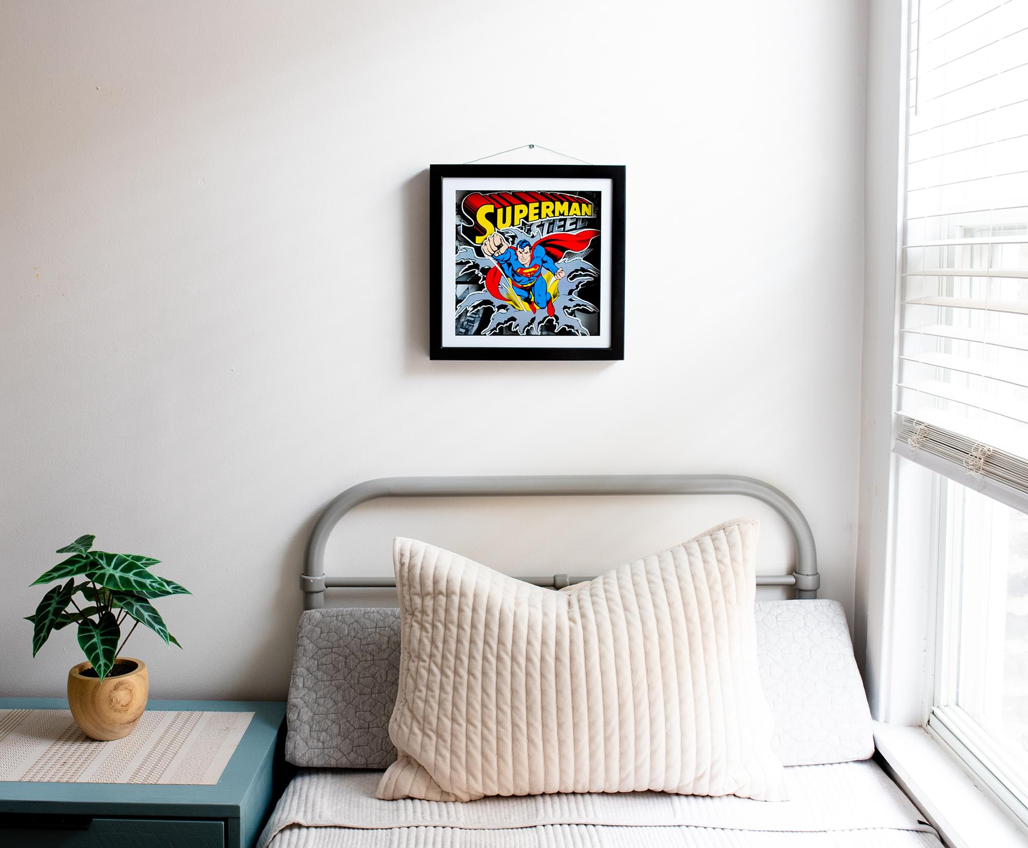 DC Comics Superman "Man of Steel" Wood Frame 3D Shadow Box Wall Art | 15 x 15 Inches