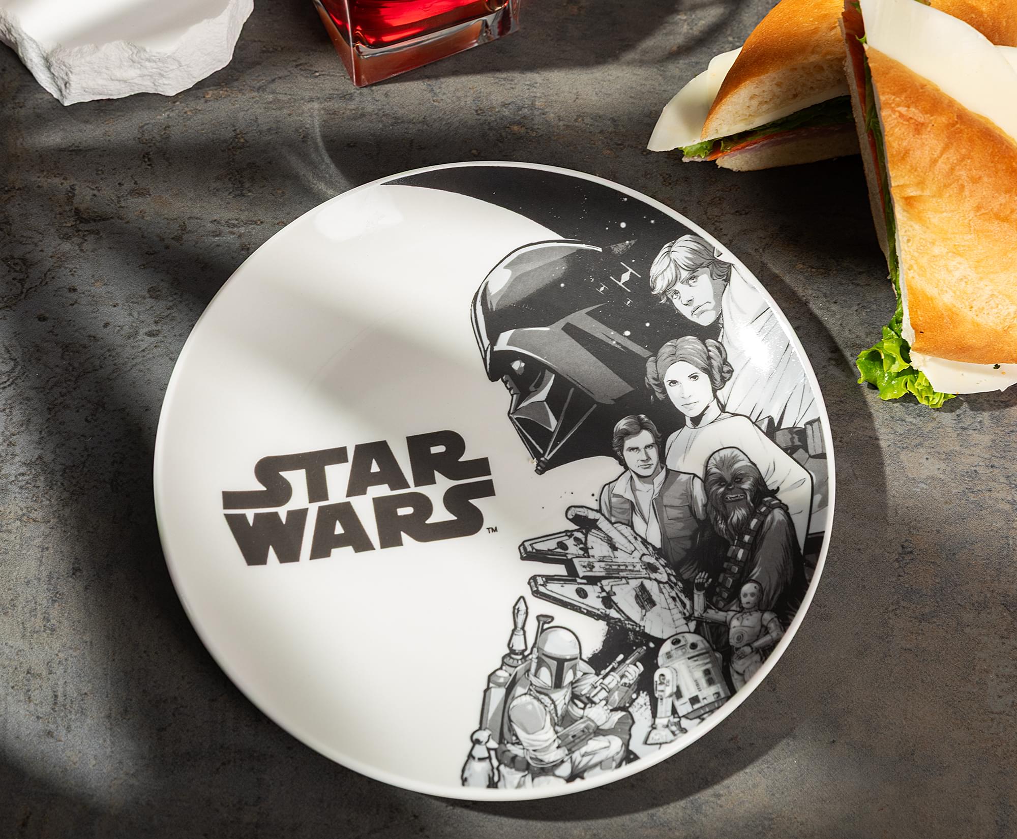 Star Wars Black-and-White Collage 8-Inch Ceramic Coupe Dinner Plate