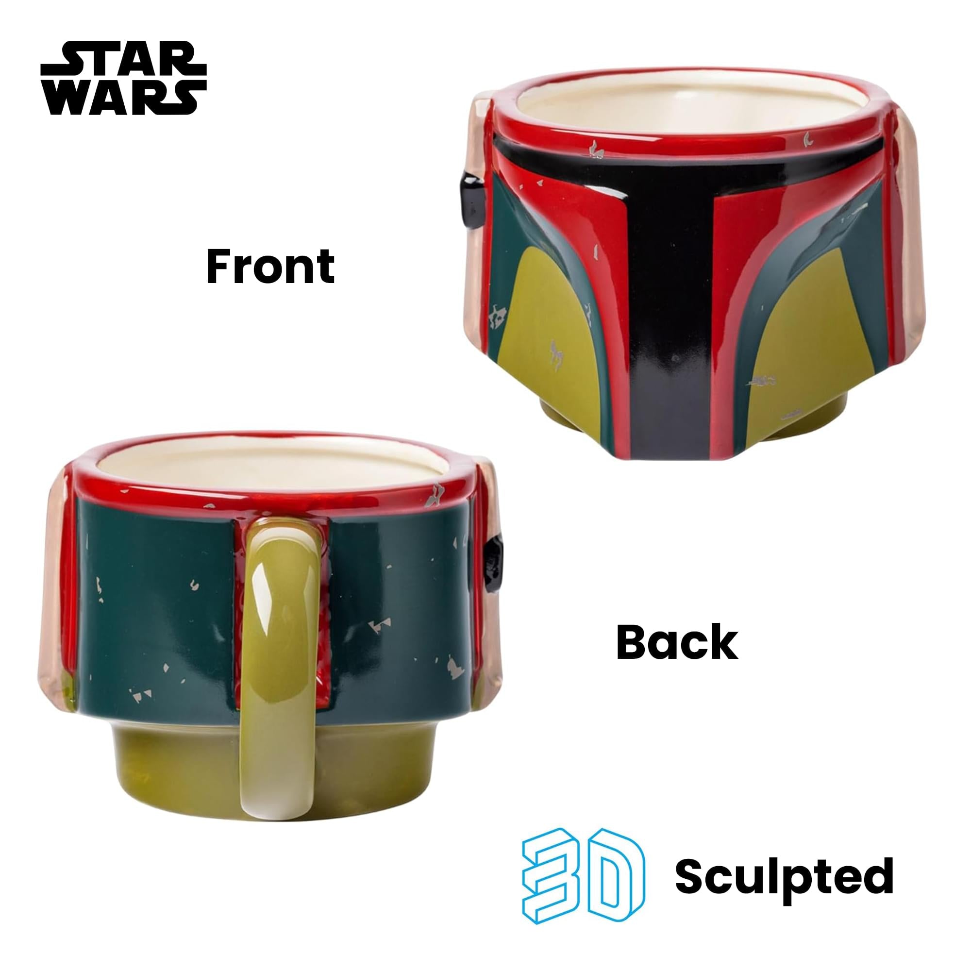 Star Wars Boba Fett Distressed Helmet Sculpted Ceramic Mug | Holds 20 Ounces