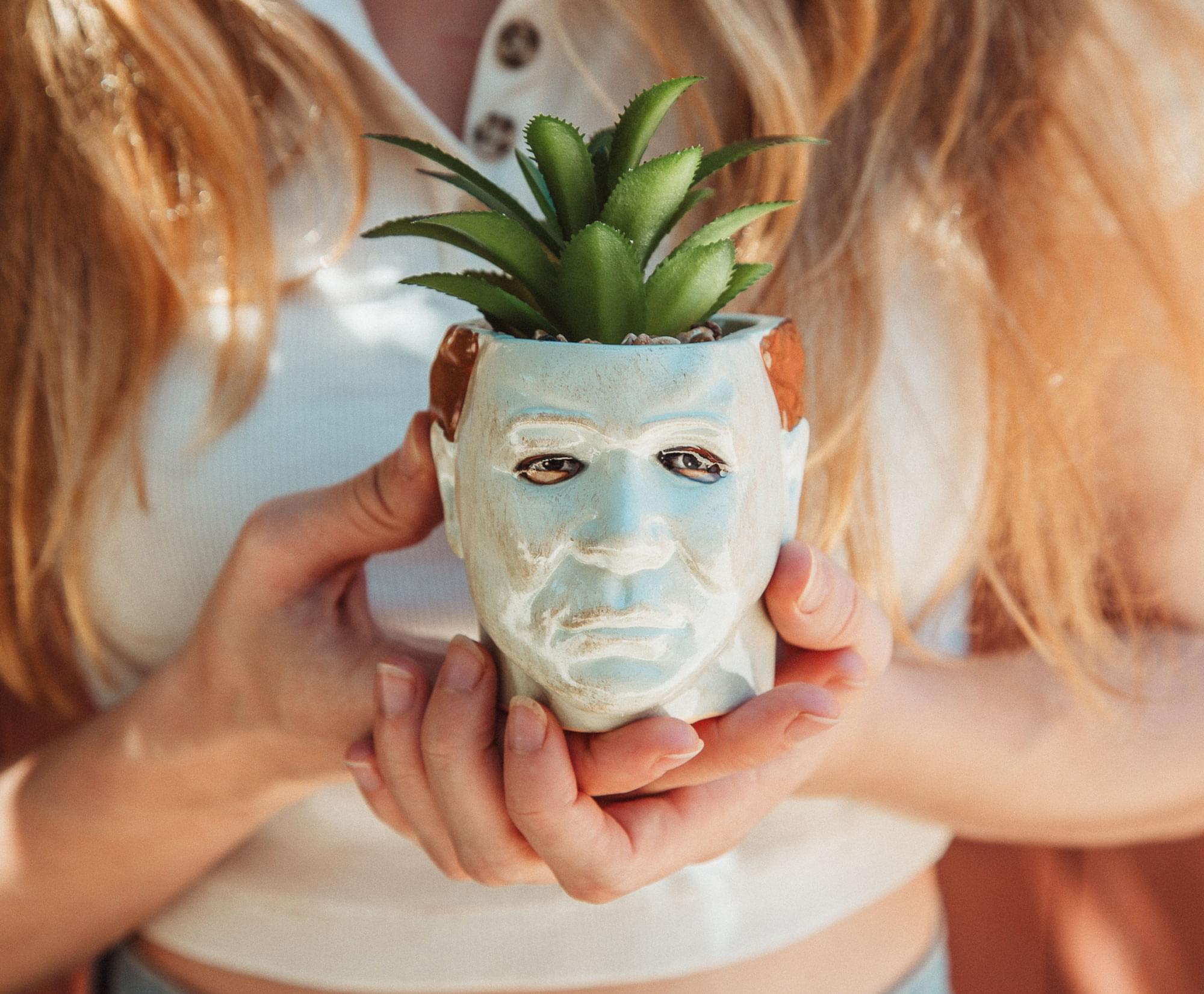 Halloween Michael Myers 3-Inch Ceramic Mini Planter With Artificial Succulent