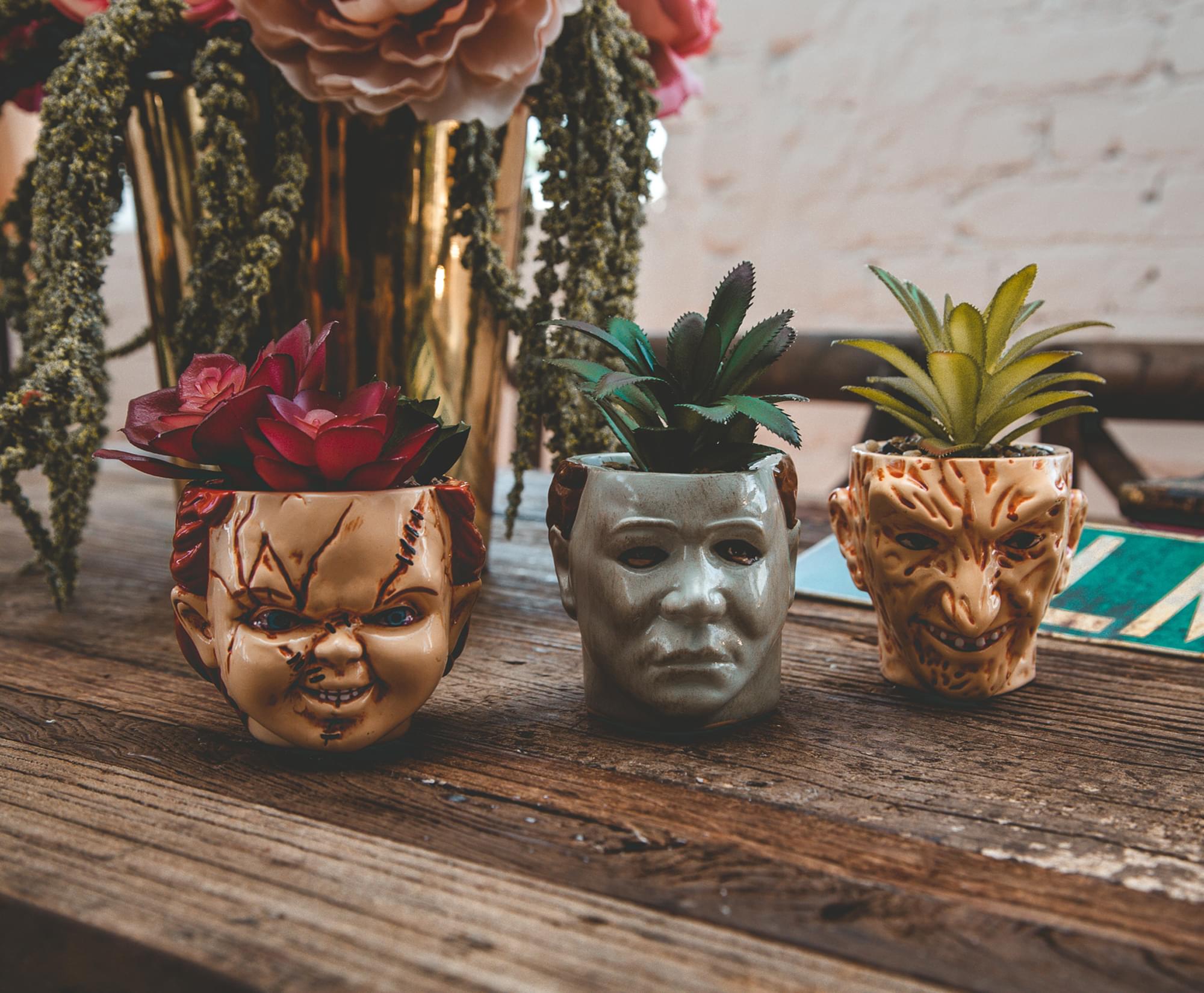 Halloween Michael Myers 3-Inch Ceramic Mini Planter With Artificial Succulent