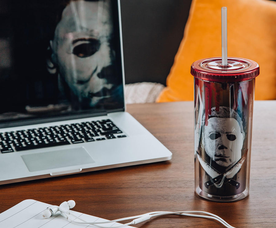 Halloween 2 Michael Myers Carnival Cup With Lid And Straw | Holds 20 Ounces