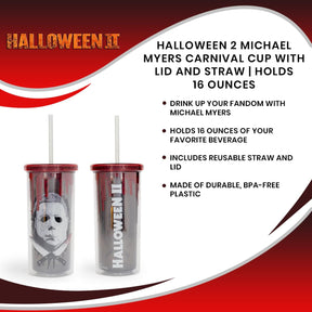 Halloween 2 Michael Myers Carnival Cup With Lid And Straw | Holds 20 Ounces