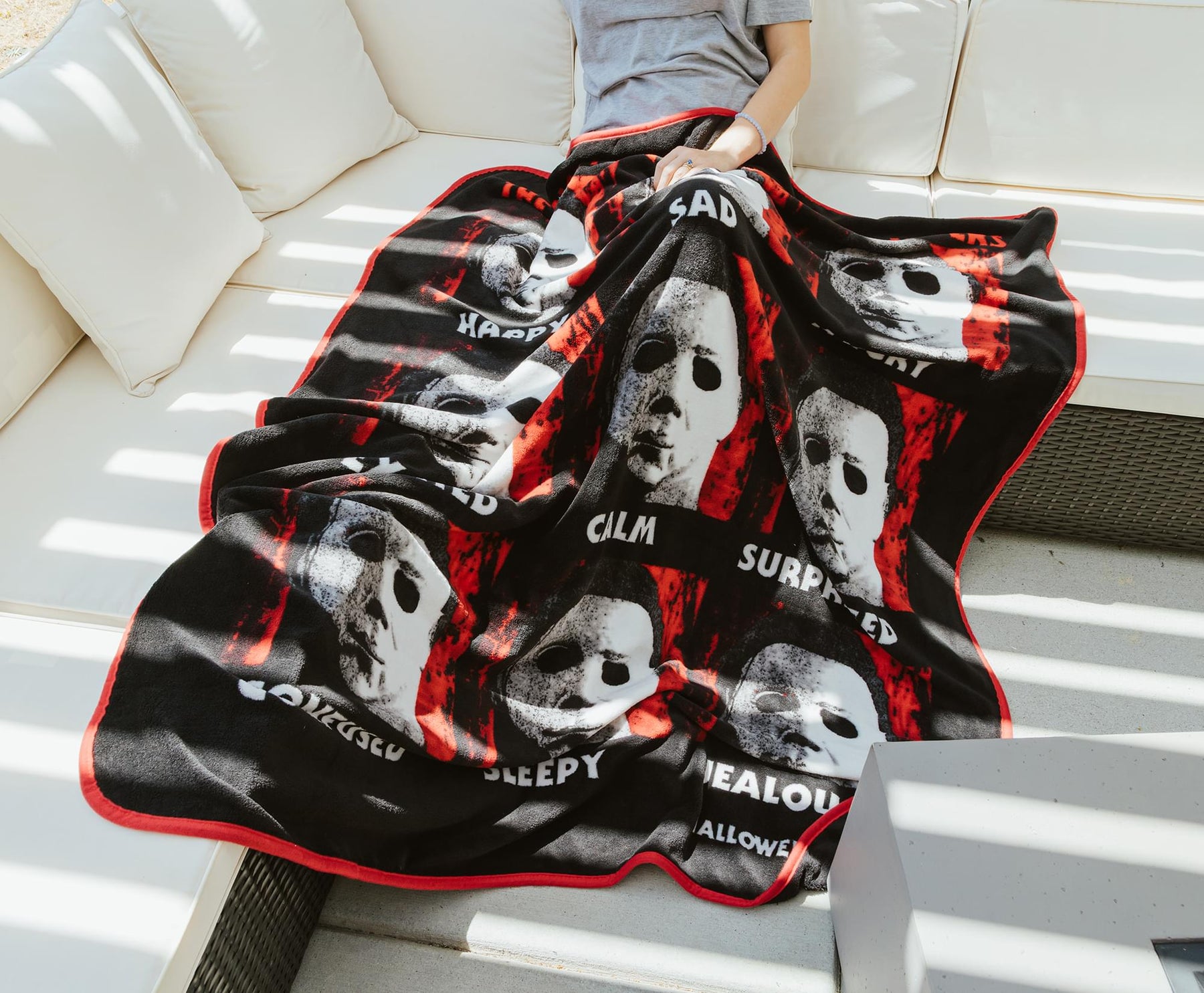 Halloween II "The Faces Of Michael Myers" Raschel Throw Blanket | 45 x 60 Inches