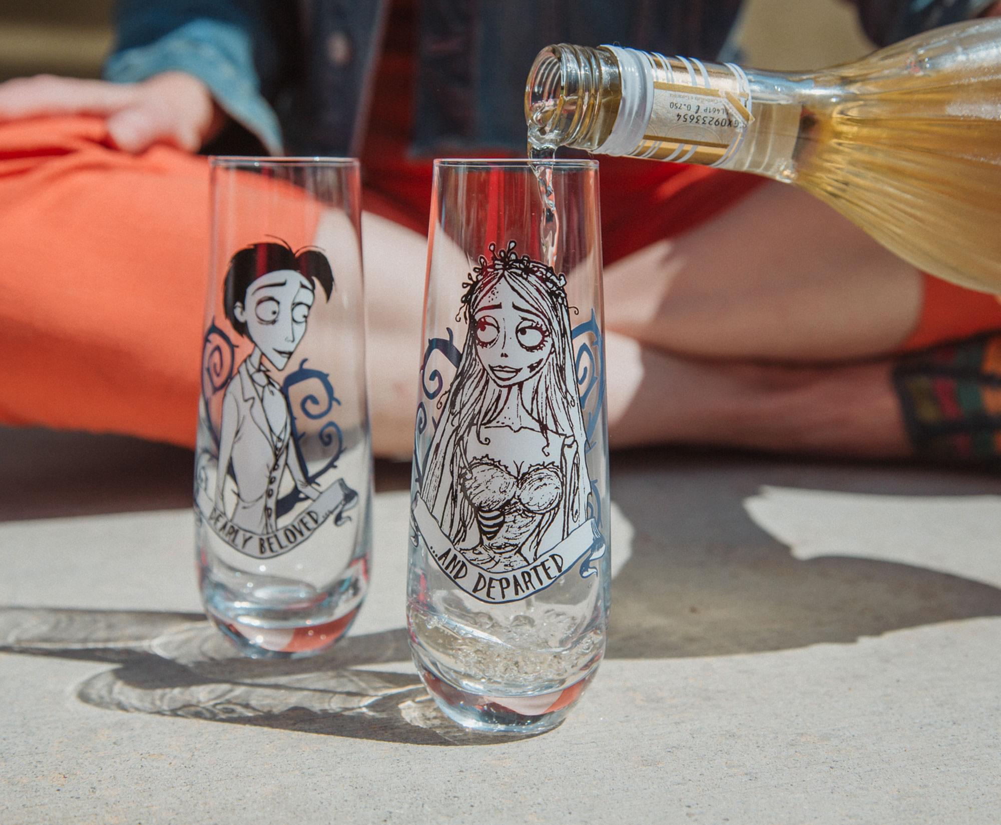 Tim Burton's Corpse Bride "Dearly Beloved" Stemless Fluted Glassware | Set of 2