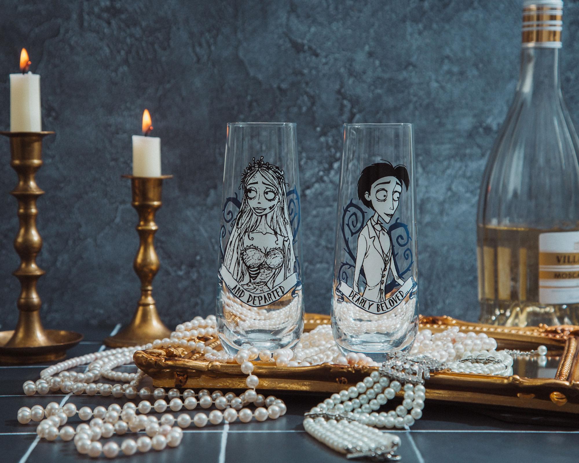 Tim Burton's Corpse Bride "Dearly Beloved" Stemless Fluted Glassware | Set of 2
