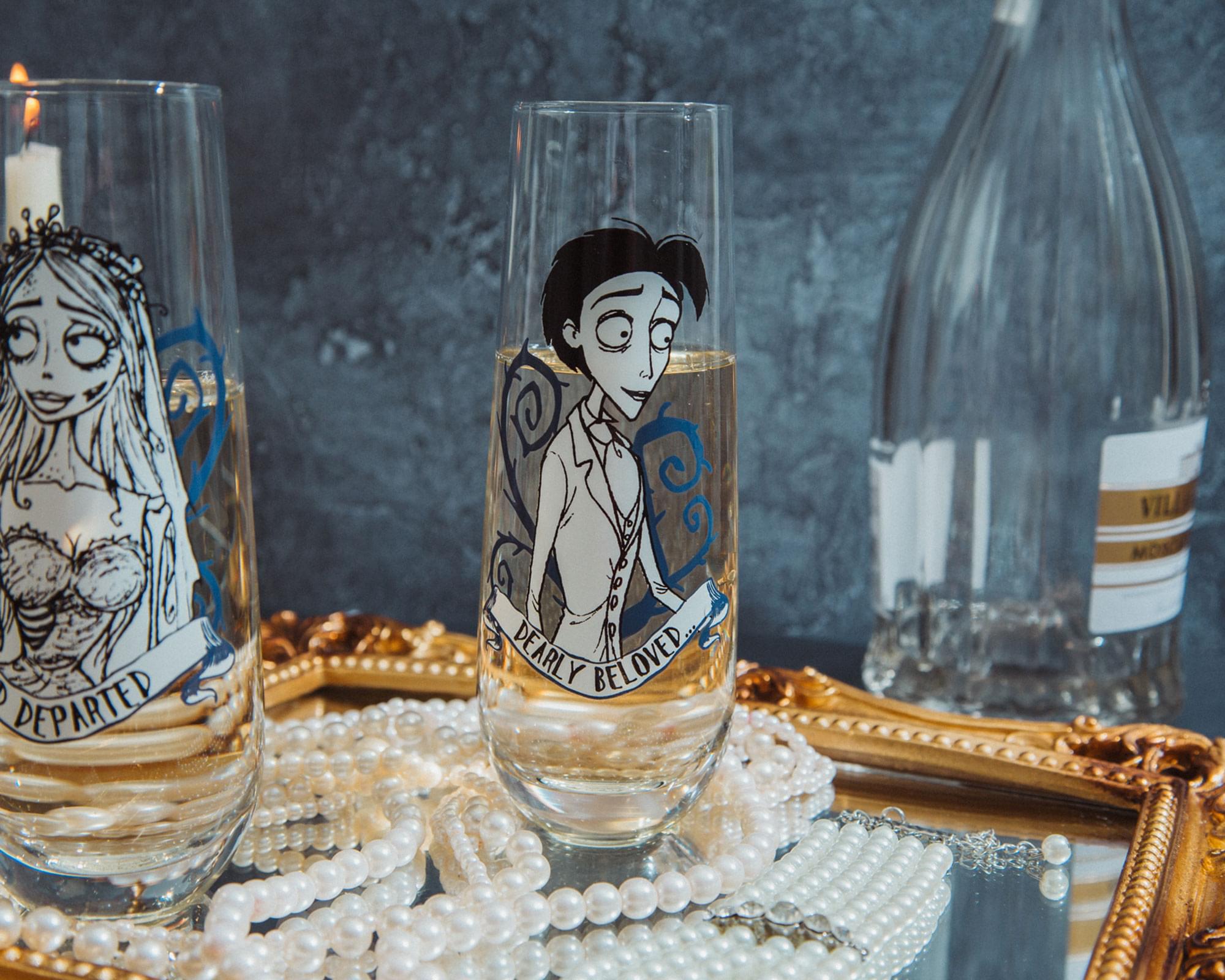 Tim Burton's Corpse Bride "Dearly Beloved" Stemless Fluted Glassware | Set of 2