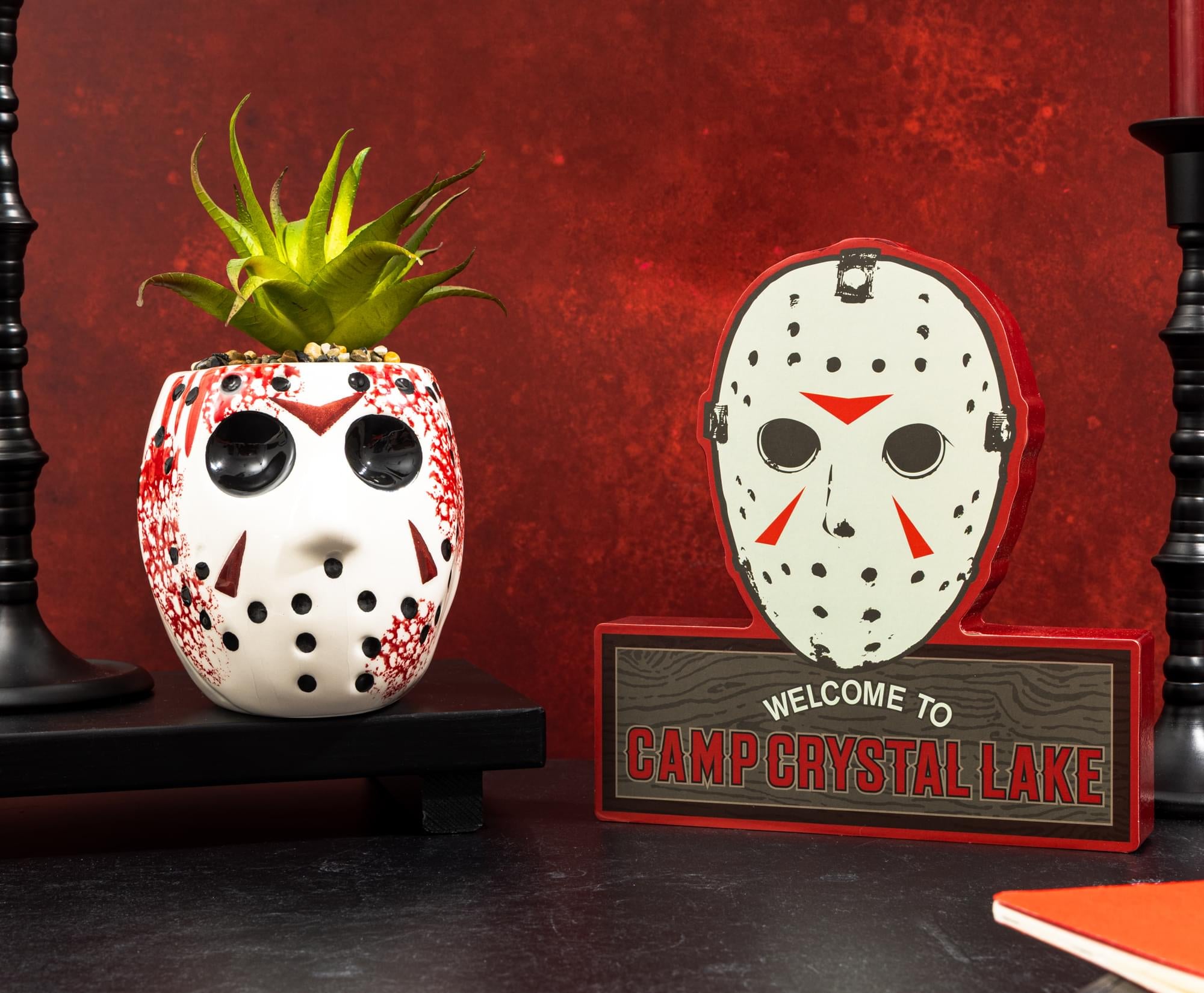 Friday the 13th Jason Voorhees Mask Large Planter with Artificial Succulent