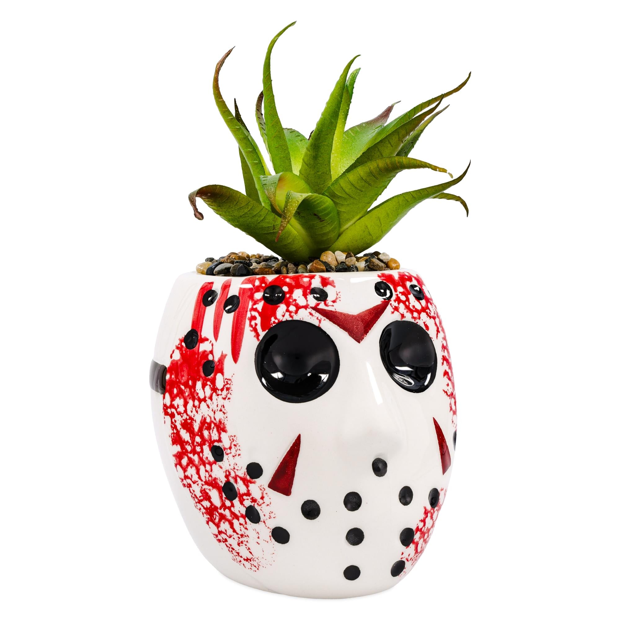Friday the 13th Jason Voorhees Mask Large Planter with Artificial Succulent
