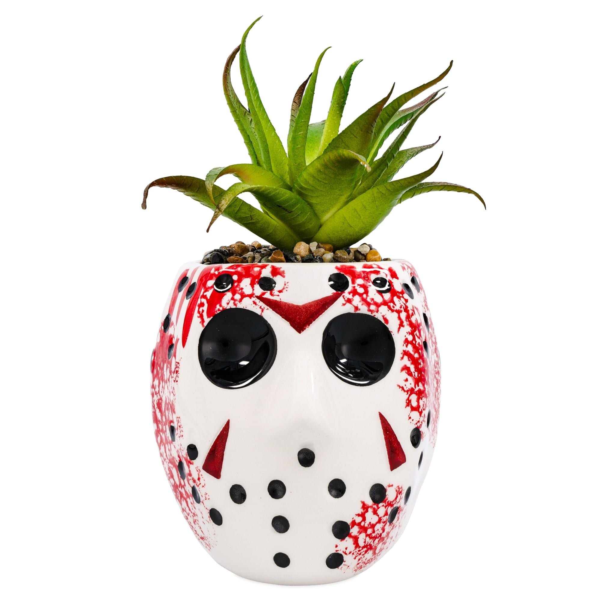 Friday the 13th Jason Voorhees Mask Large Planter with Artificial Succulent