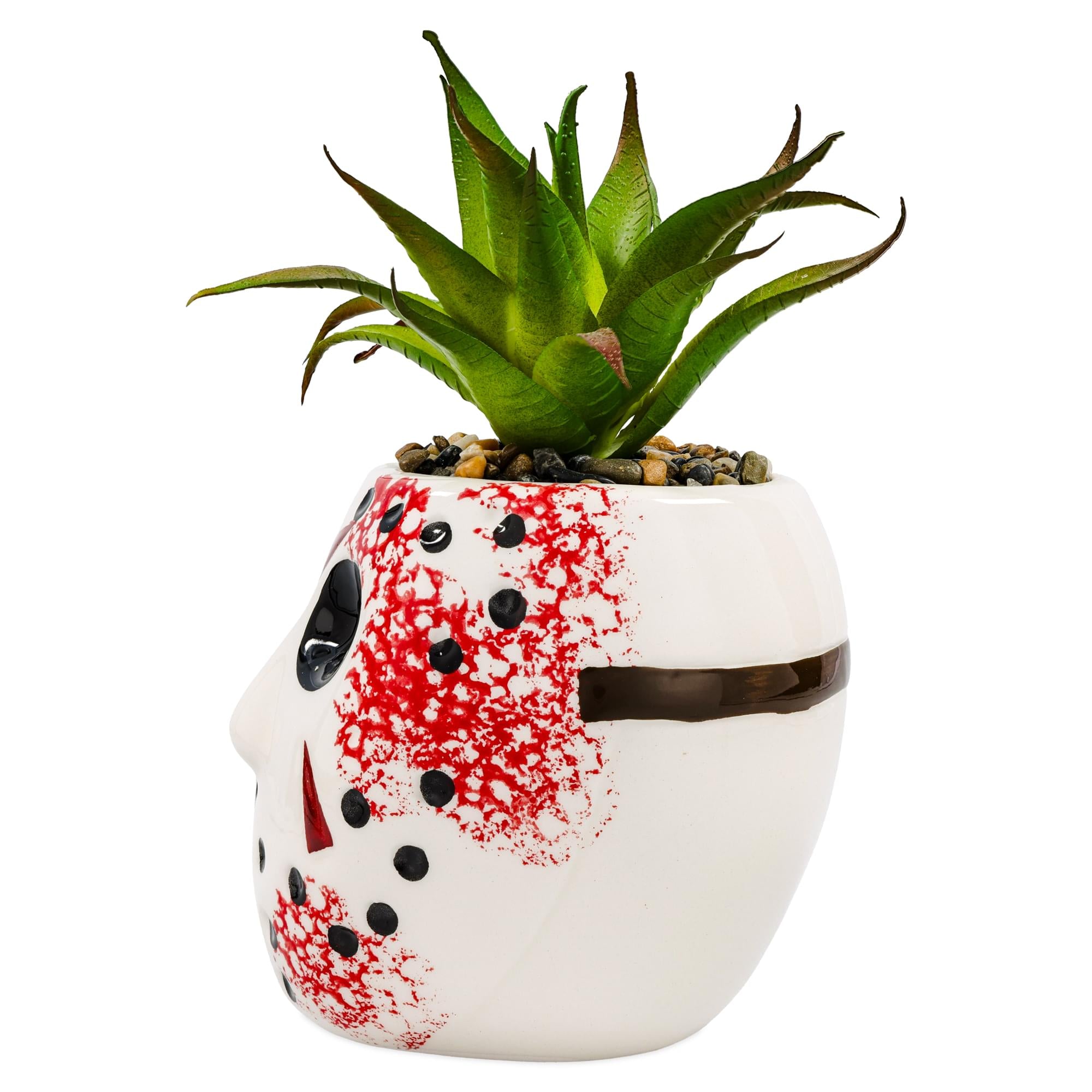 Friday the 13th Jason Voorhees Mask Large Planter with Artificial Succulent