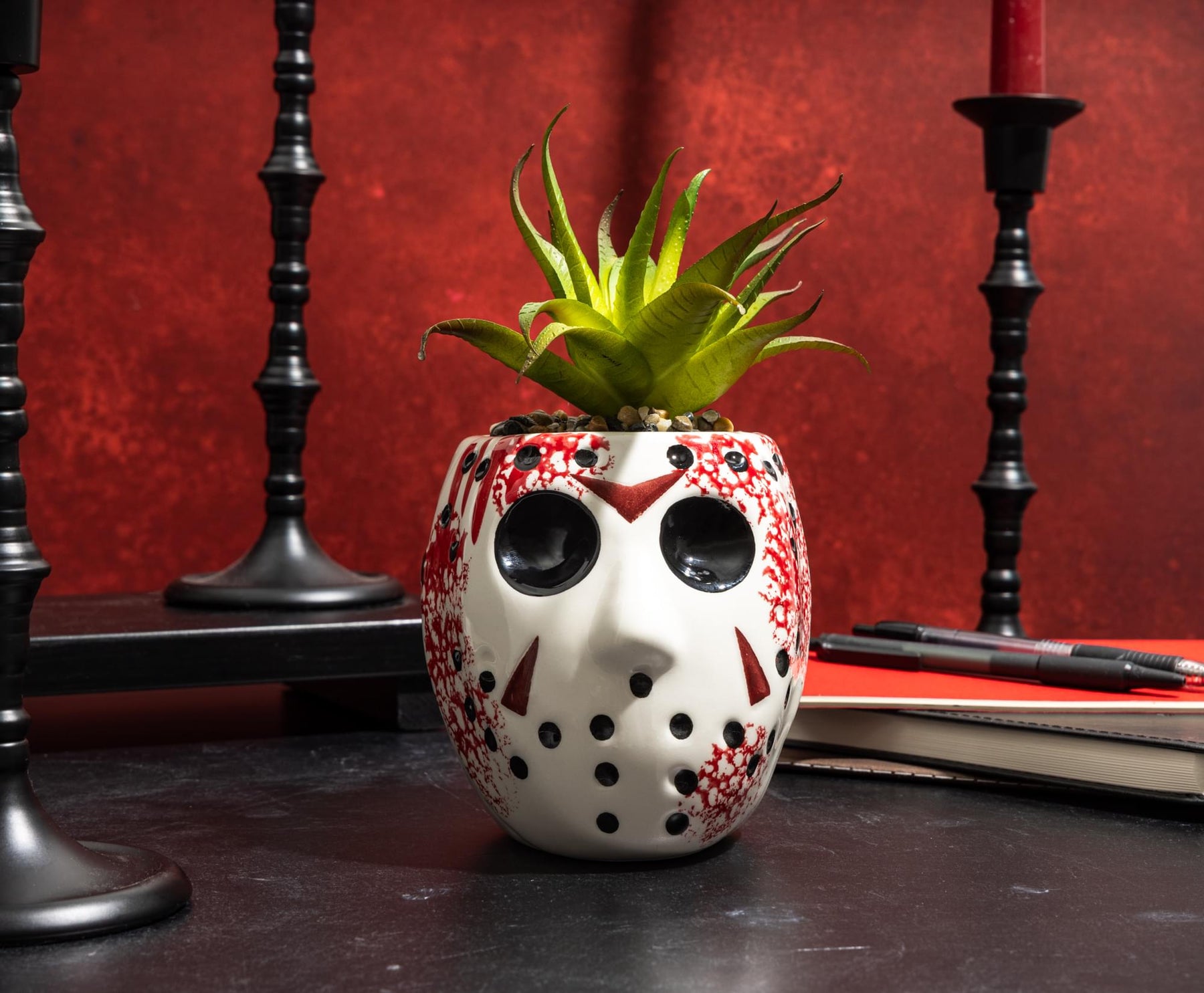 Friday the 13th Jason Voorhees Mask Large Planter with Artificial Succulent