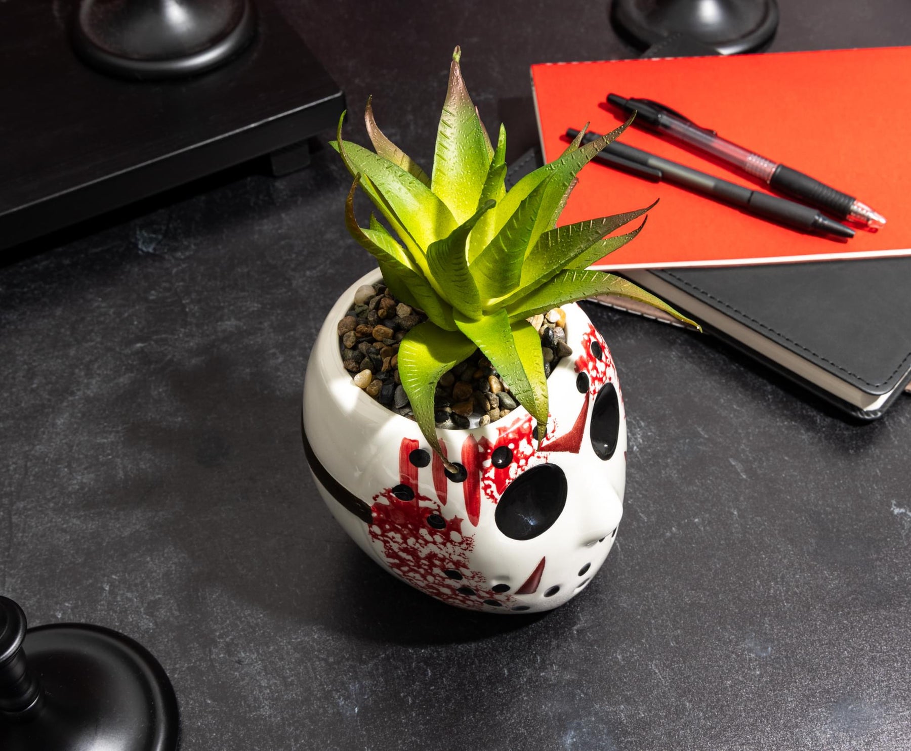 Friday the 13th Jason Voorhees Mask Large Planter with Artificial Succulent