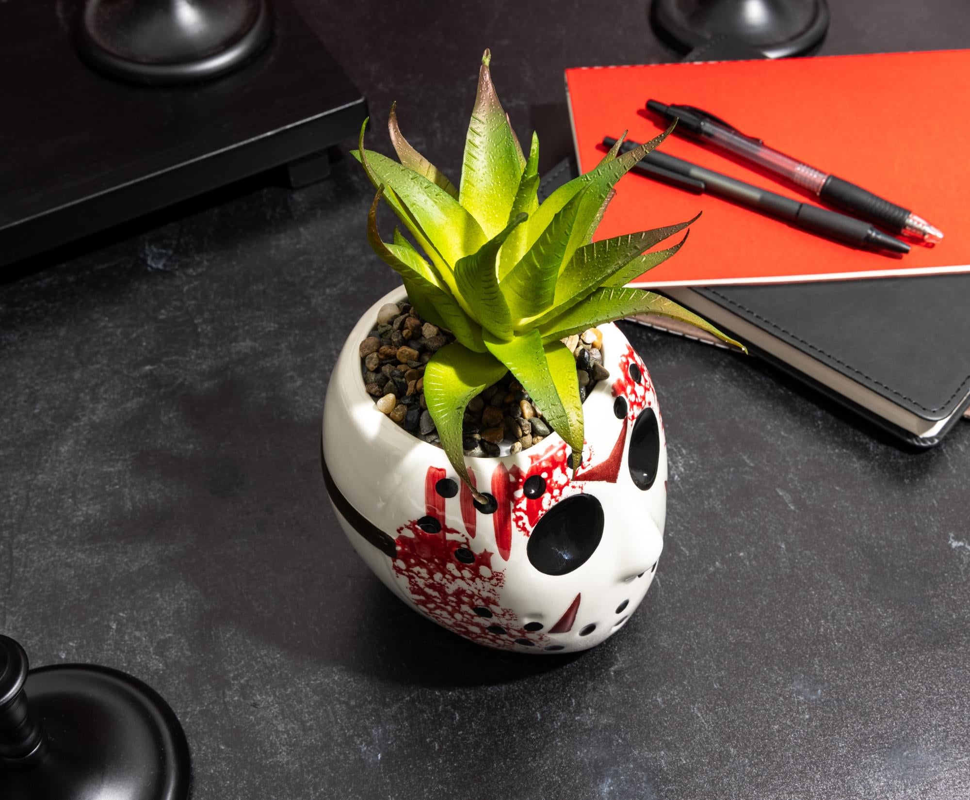 Friday the 13th Jason Voorhees Mask Large Planter with Artificial Succulent